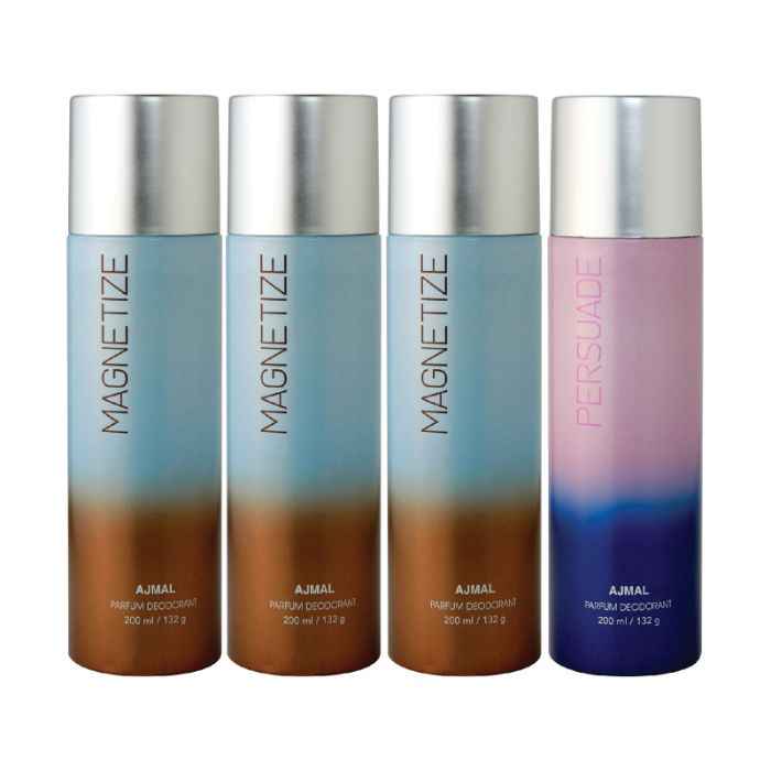 Buy Ajmal 3 Magnetize & 1 Persuade Deodorant Combo pack of 4 High Quality Deodorant 200ml each (Total 800ML) for Men & Women + 4 Parfum Testers - Purplle