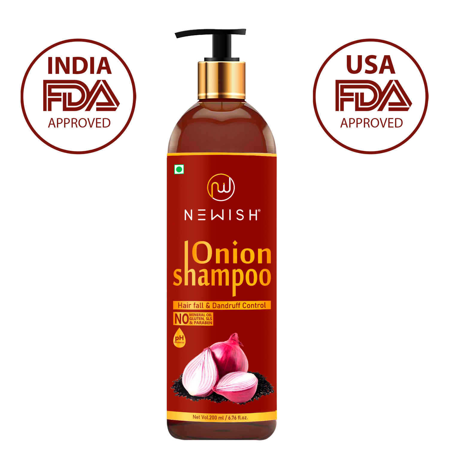 Buy Newish Red Onion Shampoo For Hair Growth and Hairfall Control (200 ml) - Purplle