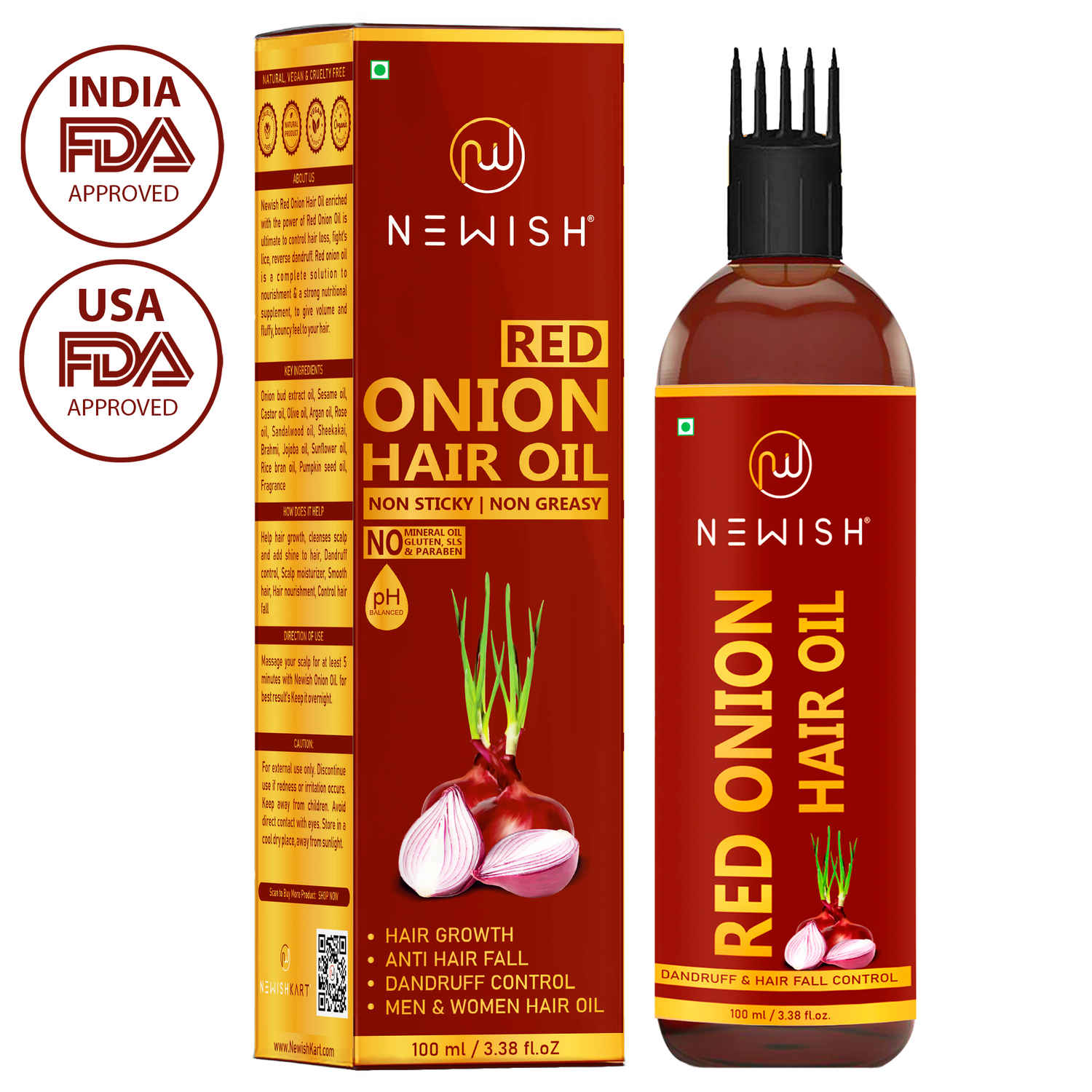 Buy Newish Red Onion Oil for Hair Growth and Dandruff, Hair Fall Control for Men & Women (100 ml) - Purplle