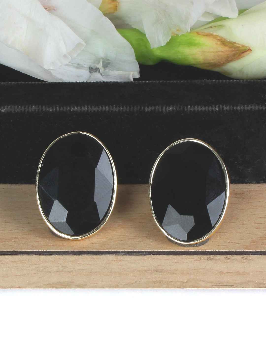 Buy Crunchy Fashion Gold Plated Black Crystal Studs Earrings-CFE1451 - Purplle