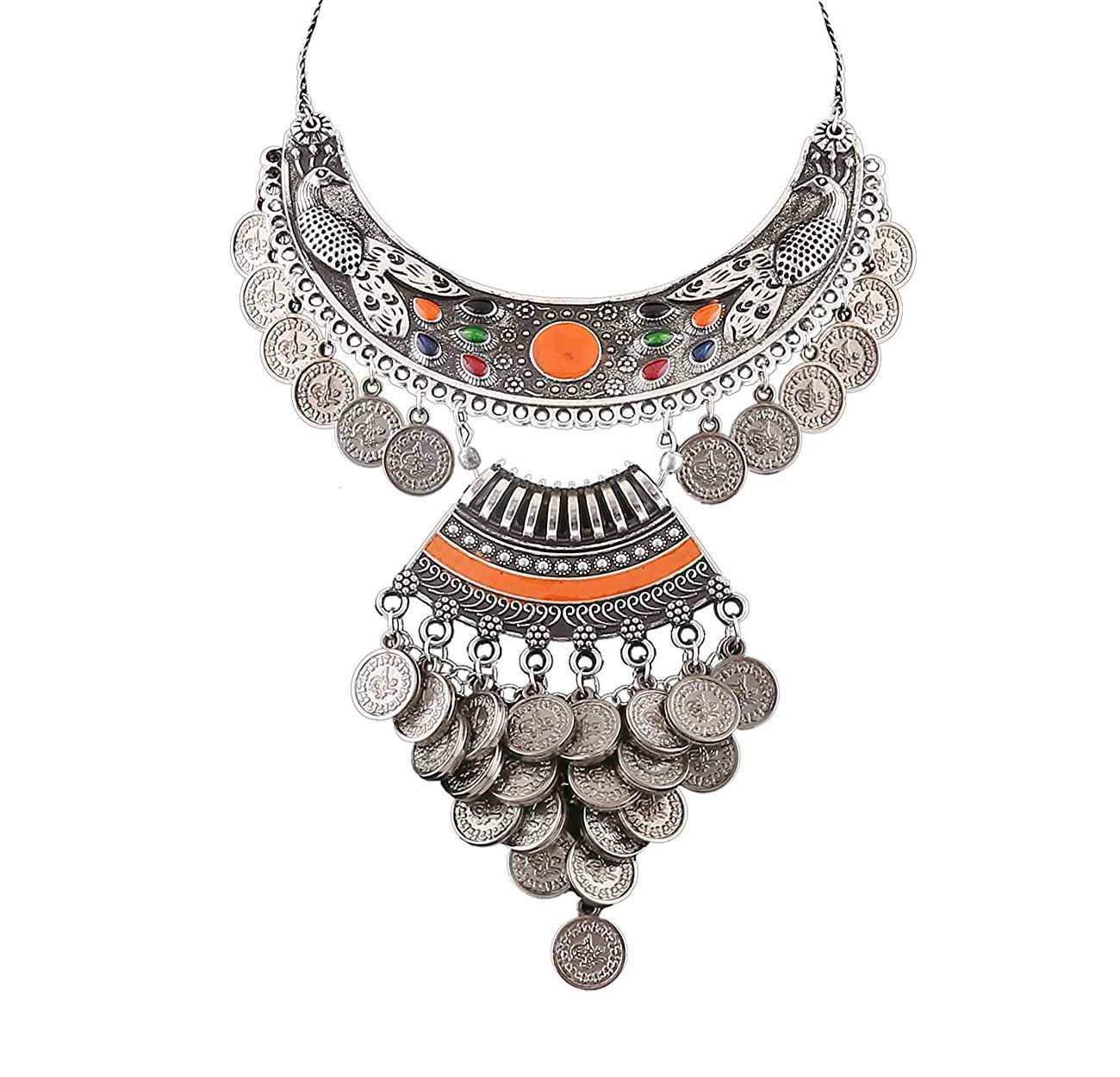 Buy Crunchy Fashion Oxidised Silver Plated statement Coin Necklace-CFN0837 - Purplle