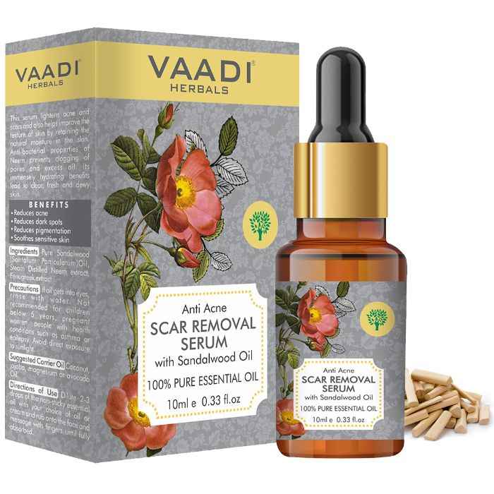 Buy Vaadi Herbals Scar Removal Serum (Pure Mix of Sandalwood Oil, Steam Distilled Neem & Fenugreek Extract) - Reduces Acne, Dark Spots & Pigmentation 10 ml - Purplle