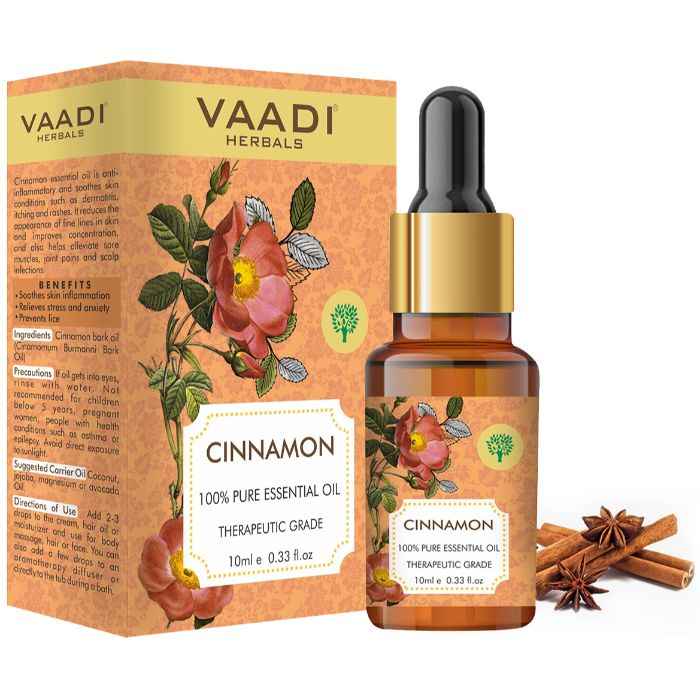 Buy Vaadi Herbals Cinnamon Essential Oil - Soothes Skin Inflammation, Relieves Stress & Anxiety & Improves Concentration - 100% Pure Therapeutic Grade - 10 ml - Purplle