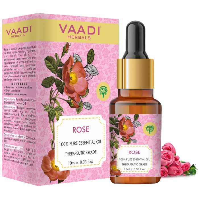 Buy Vaadi Herbals Rose Essential Oil - Improves Complexion, Evens Skin Tone - 100% Pure Therapeutic Grade - 10 ml - Purplle