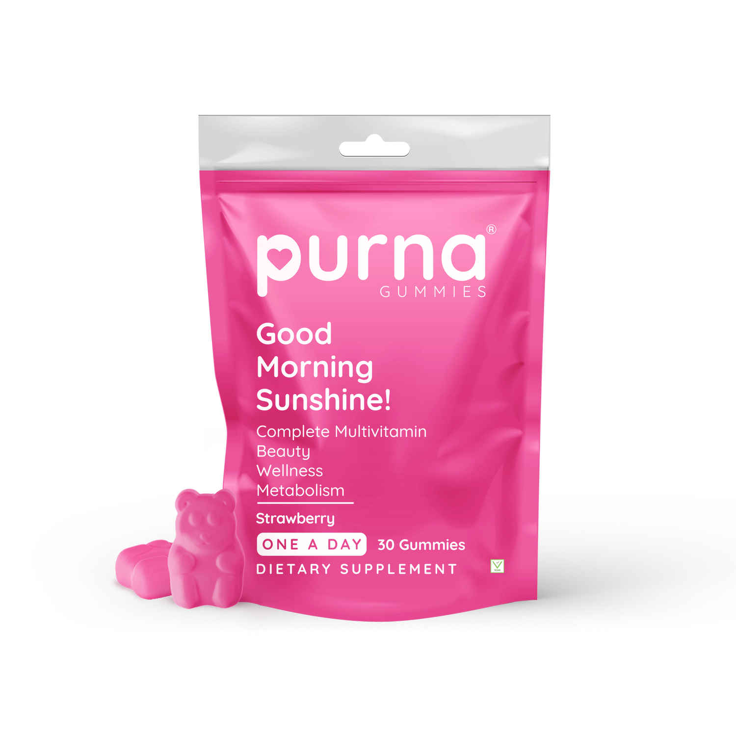 Buy Purna Immunity Multivitamin Strawberry Gummies for Women (Vitamins A, C, D, E, B12 and 8 Minerals), 30 Gummy Bears (one per day) - Purplle