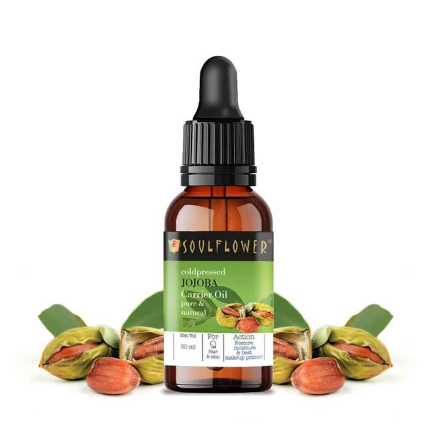 Buy Soulflower Jojoba Carrier Oil for Moisturizing Hair, Makeup Remover, Face & Skin Care - 100% Pure, Organic, Natural Cold Pressed Oil, Ecocert Cosmos Organic Certified 30 ml - Purplle
