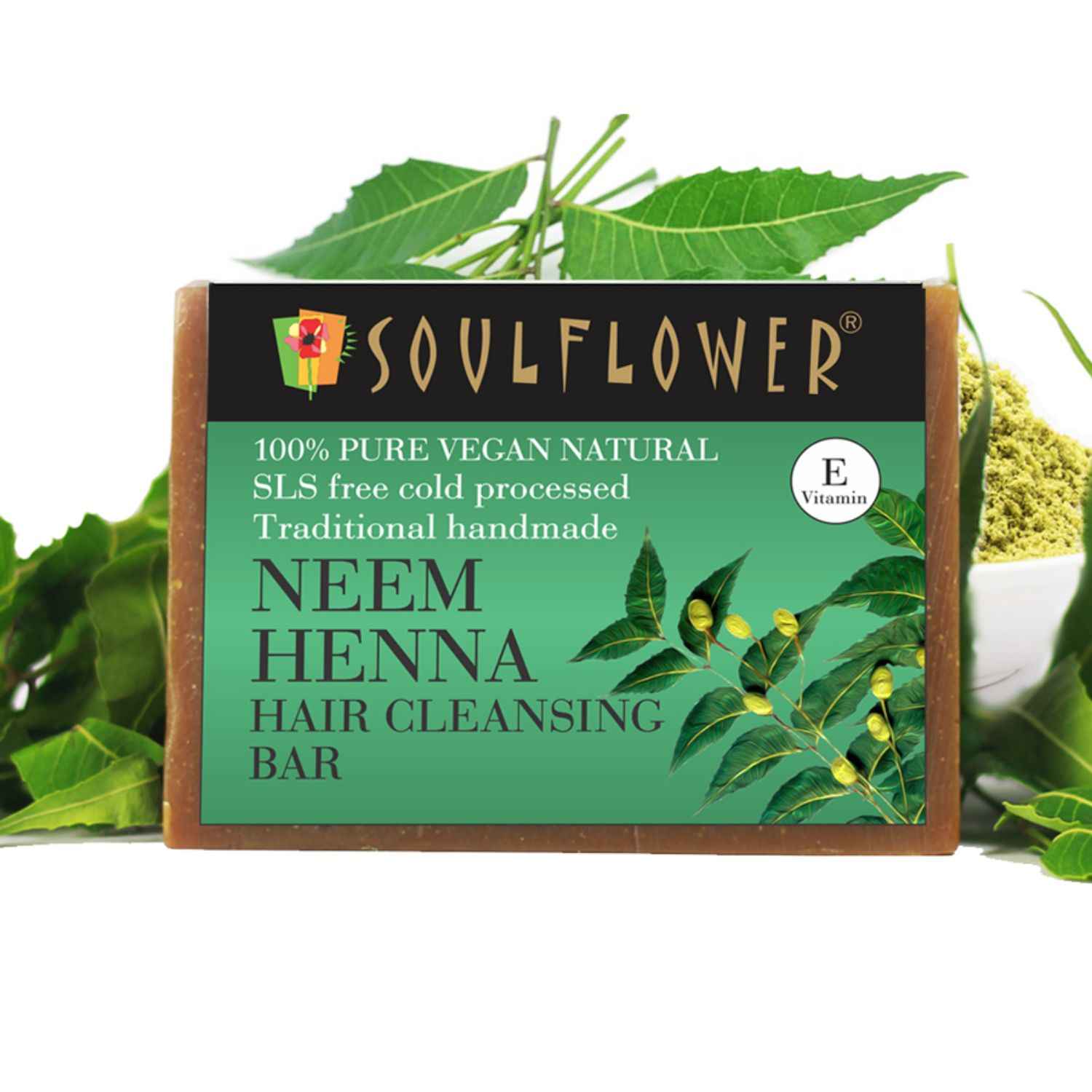 Buy Soulflower Neem Henna Hair Cleansing Bar for dandruff free, soft, shiny & healthy hair., 100% Pure & Natural, Handmade, SLS Free, Cold Processed, 150g - Purplle