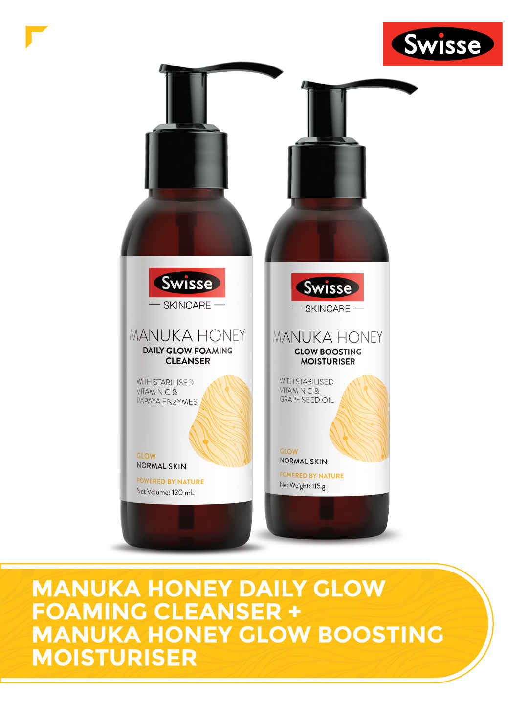 Buy Swisse Skin brighting combo- Manuka Honey Glow Boosting Moisturiser (120 ml) & Manuka Honey Daily Glow Foaming Cleanser (120 ml) - Purplle