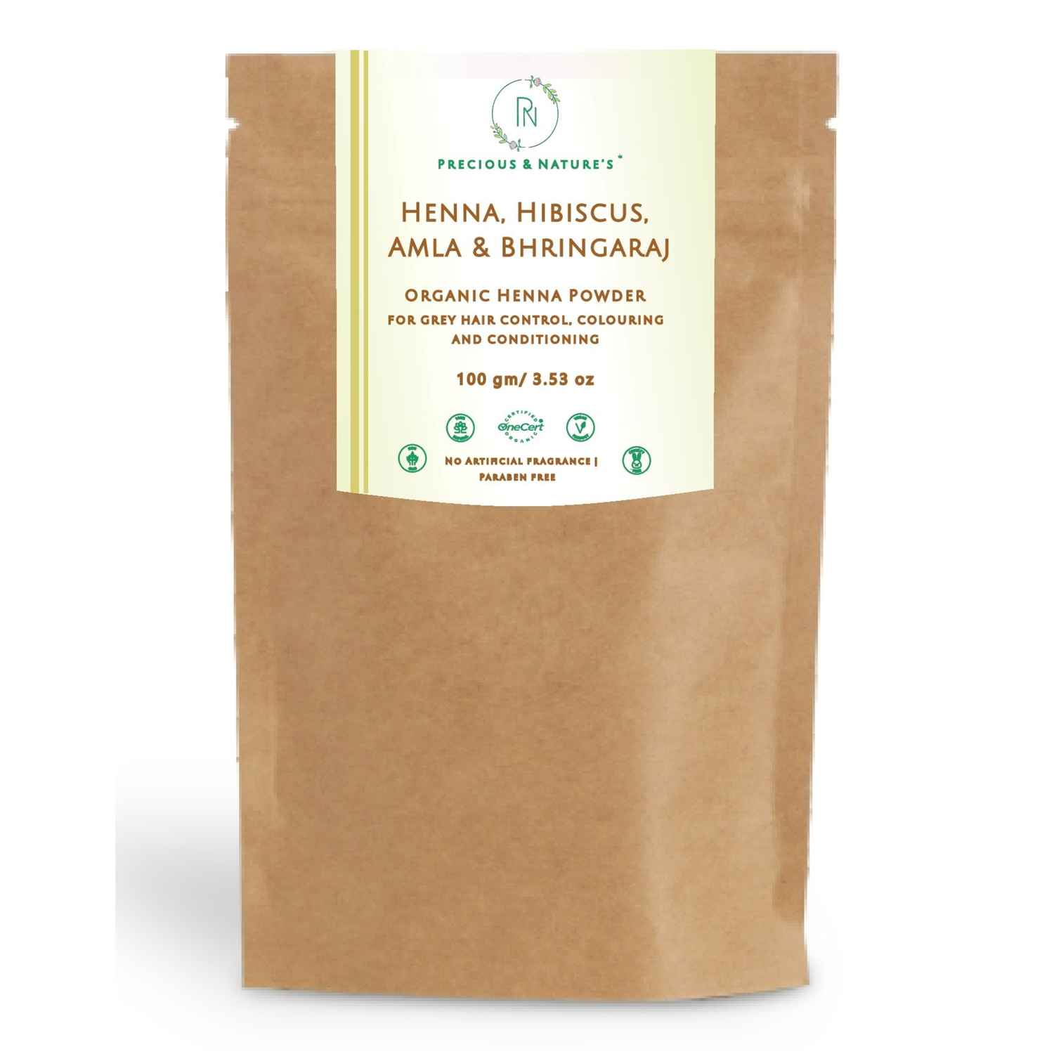Buy Precious & Nature's Henna, Hibiscus, Amla & Bhringaraj Certified Organic Henna Powder (200 g) - Purplle