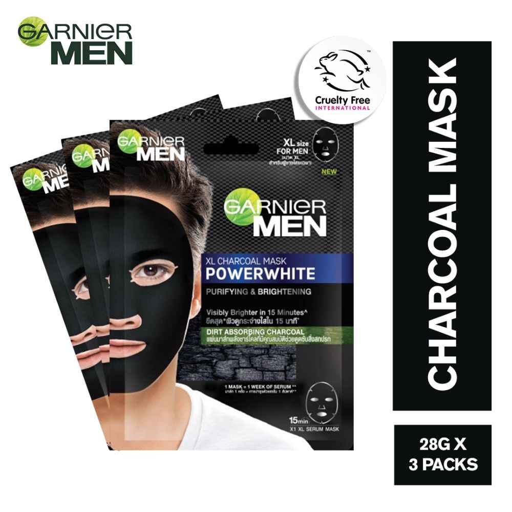 Buy Garnier Men PowerWhite XL Charcoal Mask Pack of 3 3 x 28g (Pack of 3) - Purplle