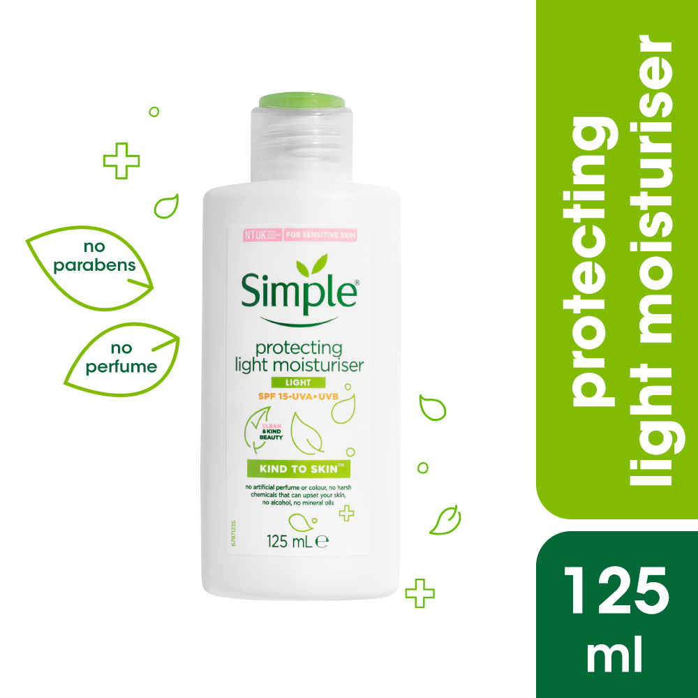 Buy Simple Kind to Skin Protecting Light Moisturiser SPF 15 | Moisturiser for sensitive Skin | No Added Perfume, No Harsh Chemicals, No Artificial Color, No Alcohol and No Parabens | 125 ml - Purplle