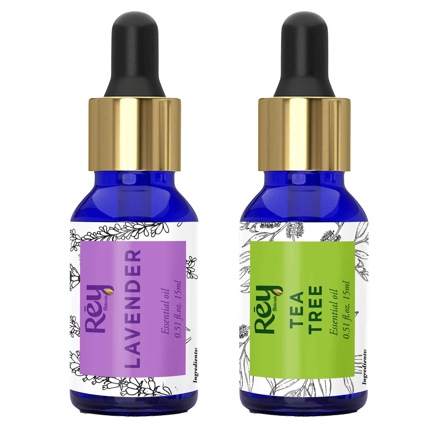 Buy Rey Naturals Tea Tree Oil & Lavender Essential Oils - Pure 100% Natural For Healthy Skin, Face, And Hair (15 ml + 15 ml) - Purplle