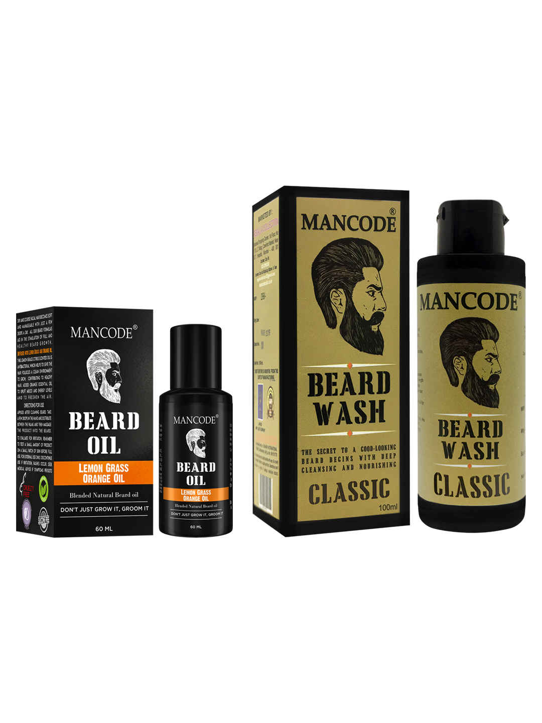 Buy Mancode Beard Oil Lemon Grass & Orange, 60ml And Beard Wash Classic, 100ml (pack of 2) - Purplle