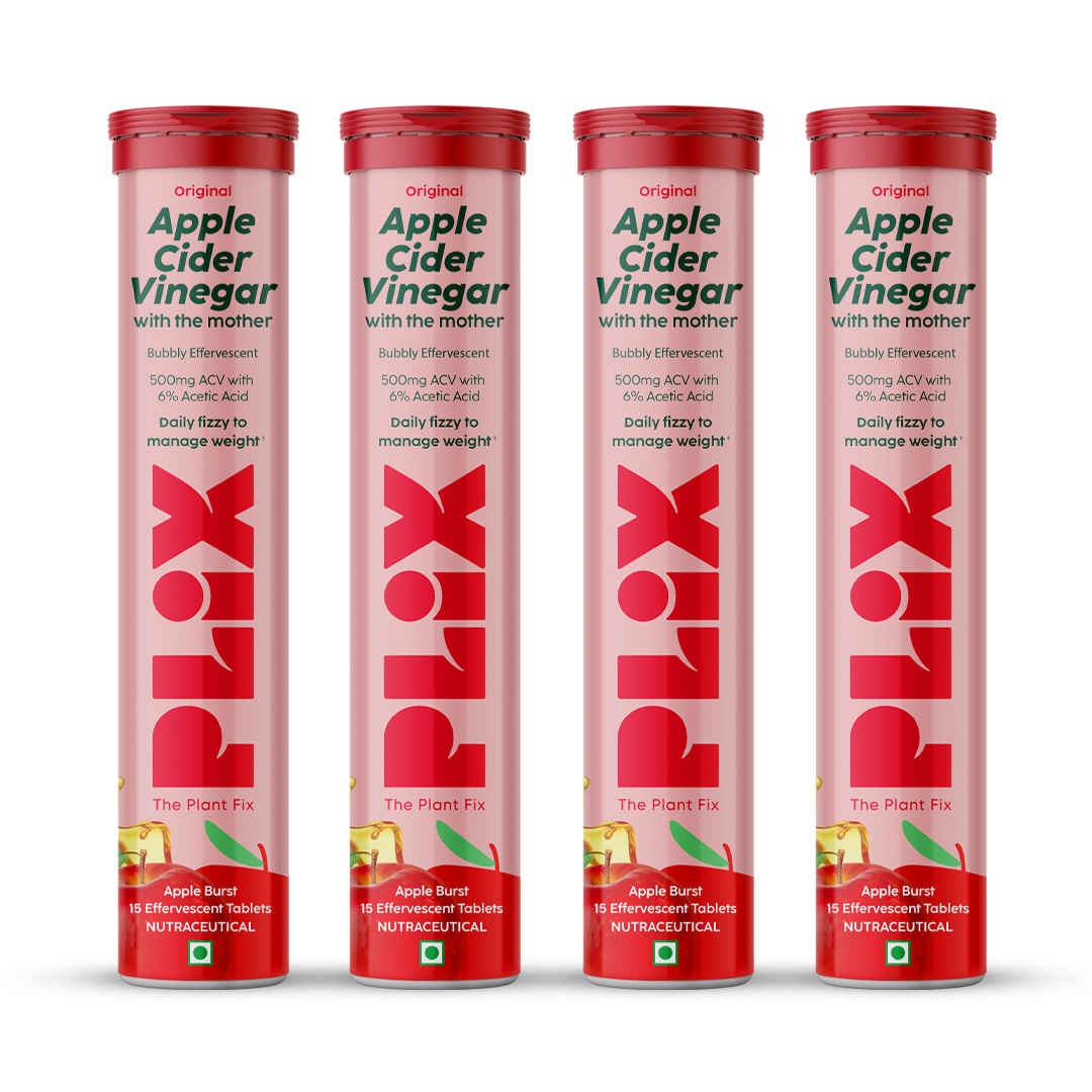 Buy PLIX Apple Cider Vinegar Effervescent Tablets For Weight Management | Daily Energy Drink | 15 ACV Tablets | Pack of 4 (Apple) - Purplle