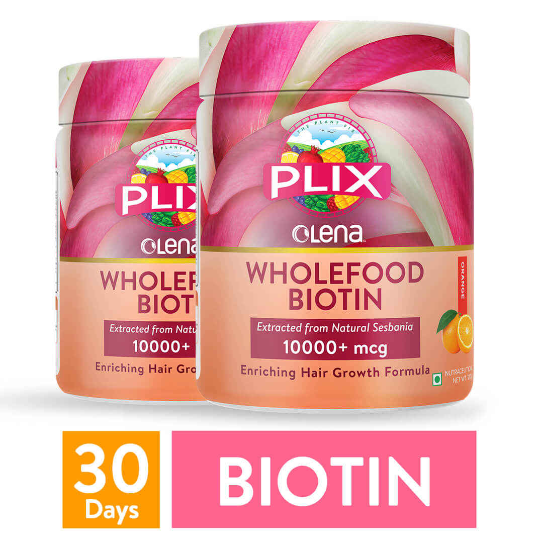Buy PLIX Wholefood Biotin Powder For Hair Growth | Pack Of 2 (Orange) | Superfood Supplement | Helps Reduces Hairfall | Promotes Glowing Skin, Nails And Hair - Purplle