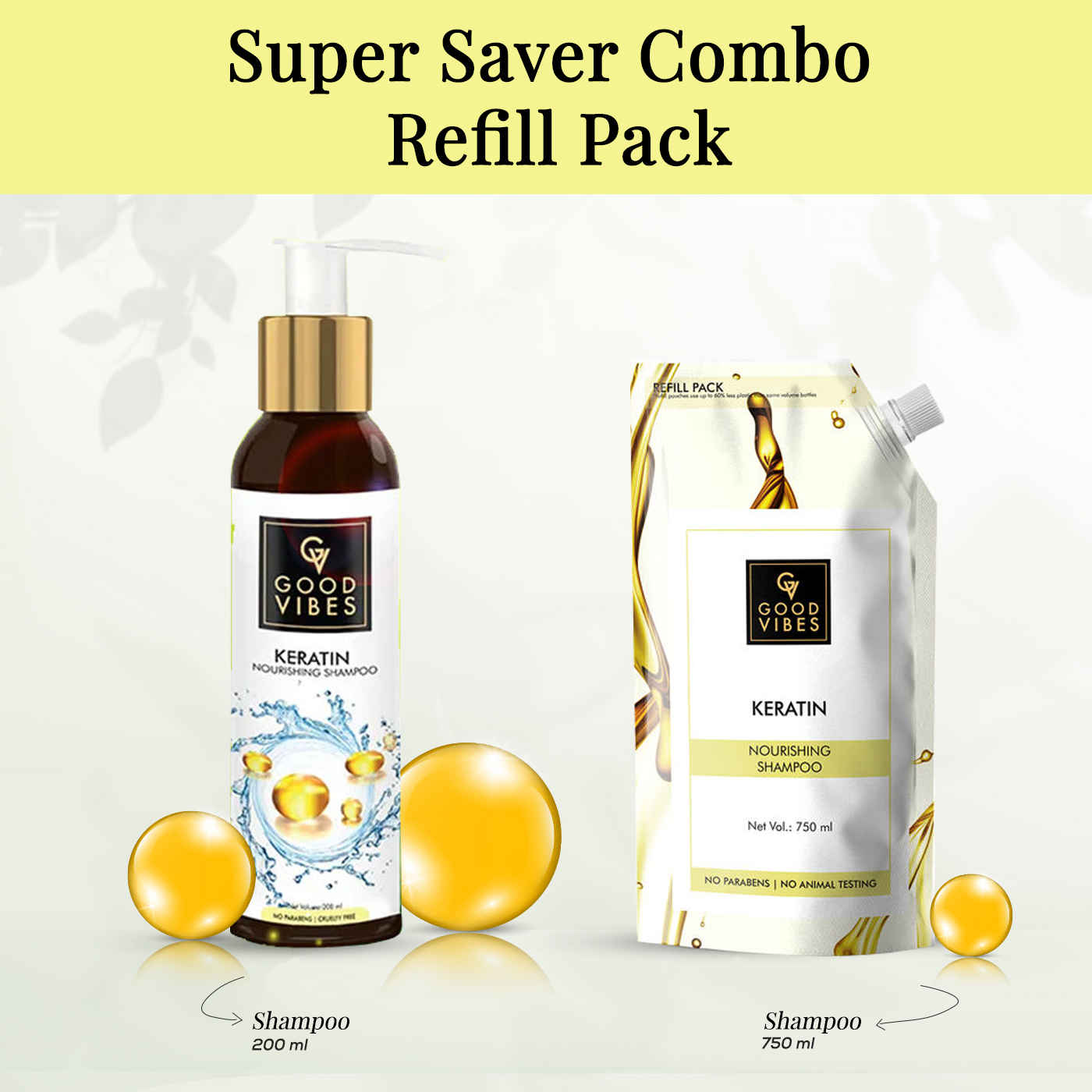 Buy Good Vibes Keratin Shine Shampoo Super Saver Combo (200 + 750 ml Refill Pack) - Purplle