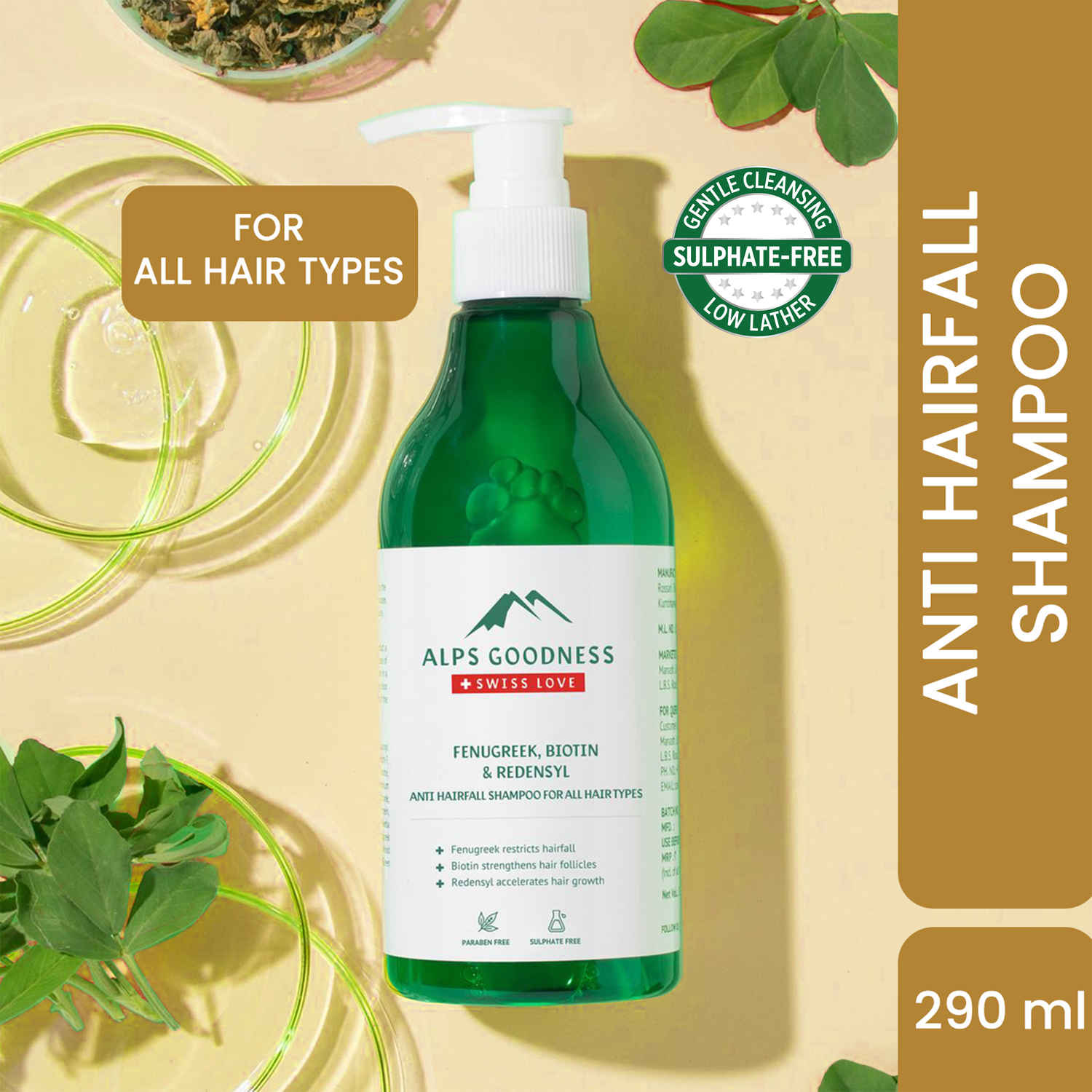 Buy Alps Goodness Fenugreek, Biotin & Redensyl Anti Hairfall Shampoo for All Hair Types (290 ml) | Sulphate Free, Silicone Free, Paraben Free | Gentle & Mild Cleansing Shampoo| Vegan | Hairfall Control Shampoo - Purplle
