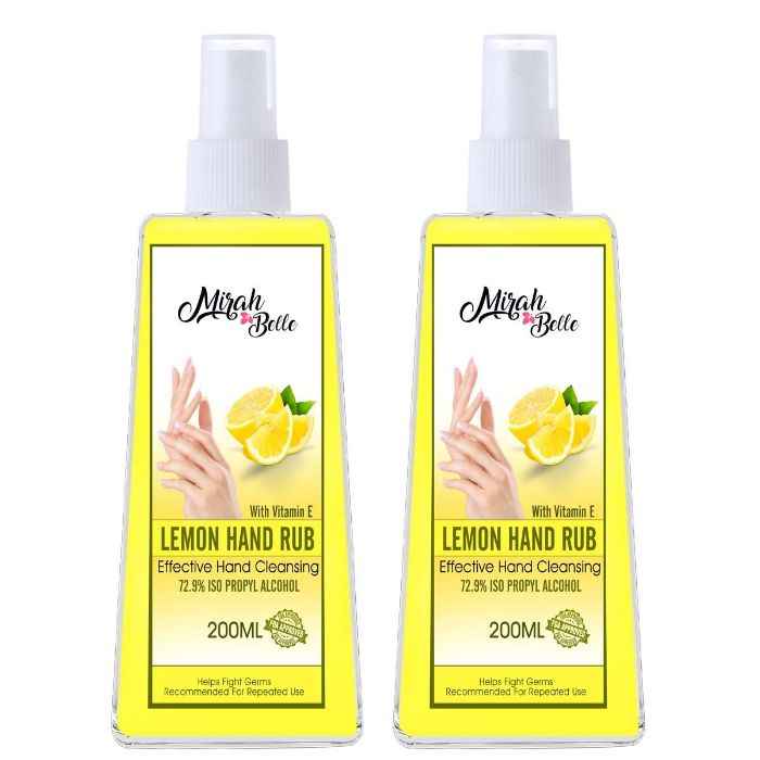 Buy Mirah Belle Lemon Hand Rub Sanitizer Spray (With Vitamin E) 200 ML ( Pack of 2) ( (72.9% Alcohol) FDA Approved Best for Men, Women and Children Natural, Vegan, Herbal, Sulfate and Paraben Free - Purplle