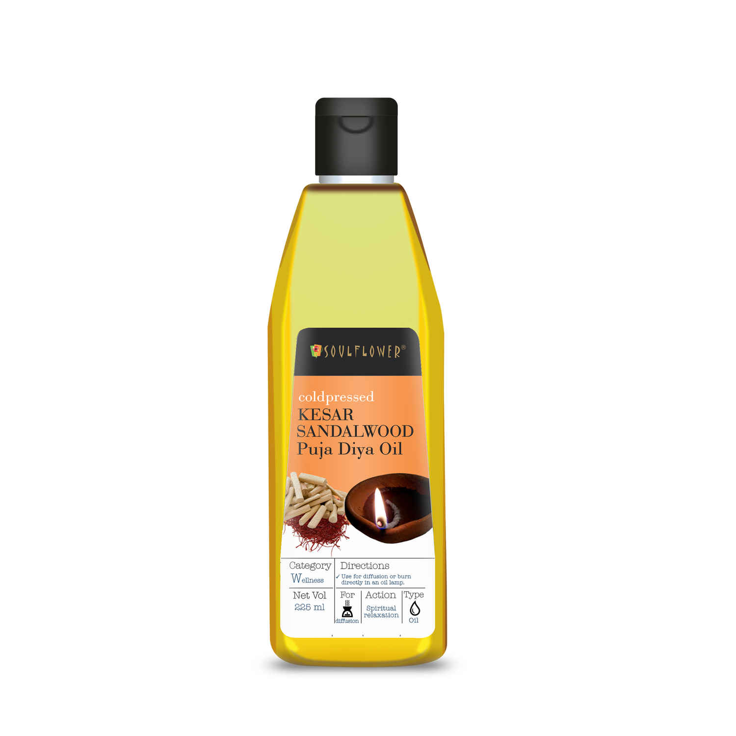 Buy Soulflower Kesar Sandalwood Puja Diya Oil for all your spiritual needs, 100% Pure and Natural, Coldpressed, Traditional Handmade, 225 ml - Purplle