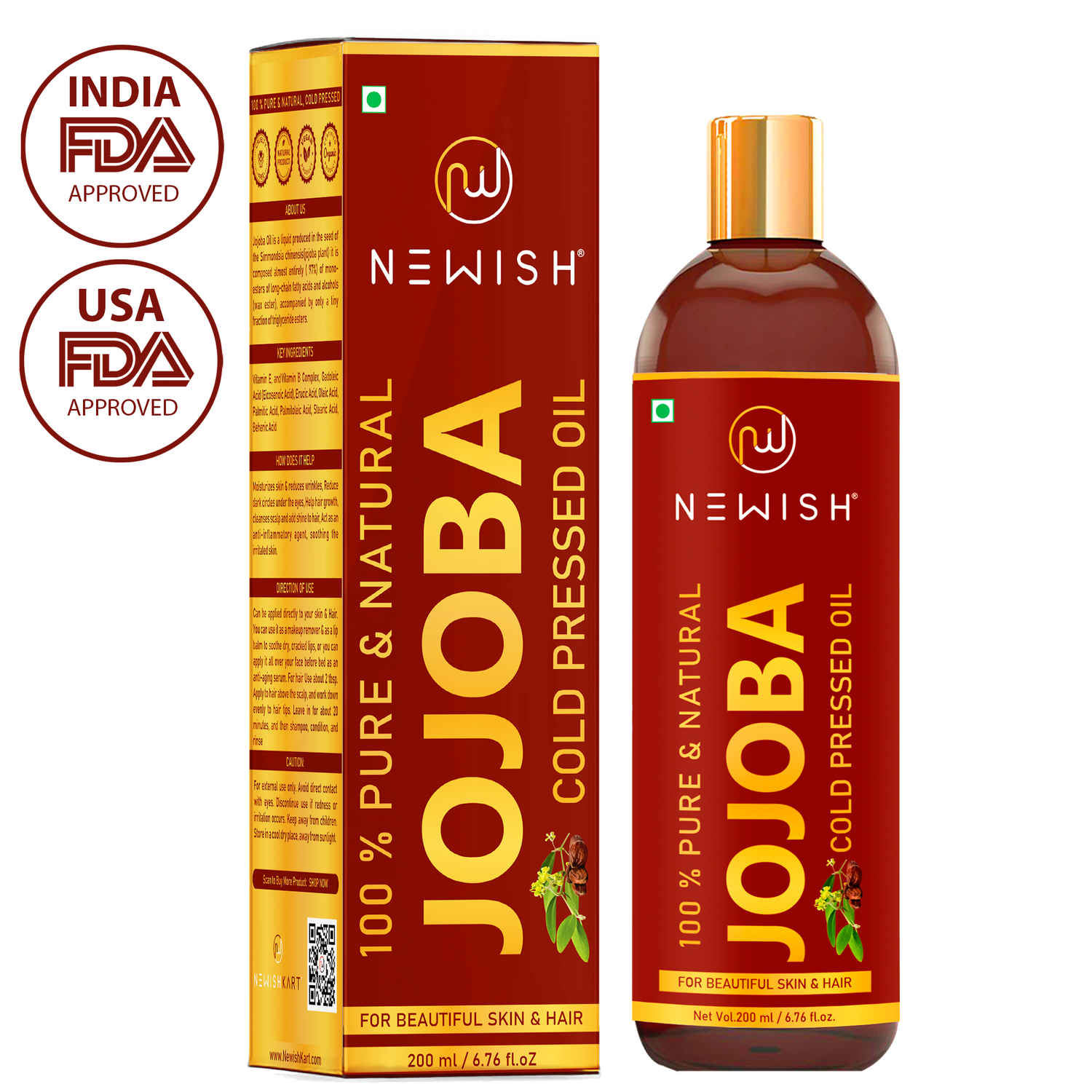 Buy Newish Cold Pressed Jojoba Oil for Skin & Hair Growth - Virgin & Unrefined (200 ml) - Purplle