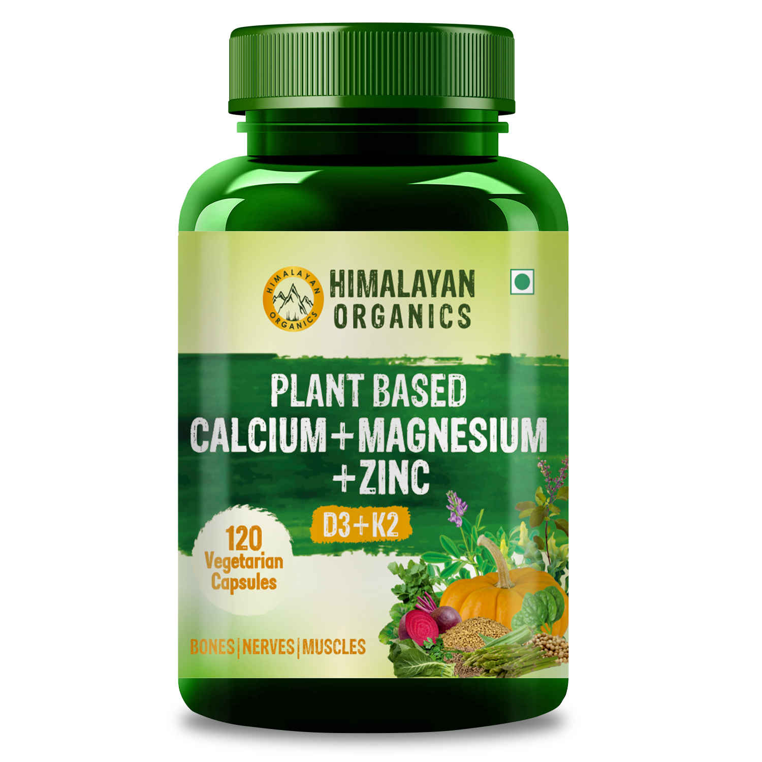 Buy Himalayan Organics Plant Based Calcium Magnesium Zinc D3 & K2 | Whole Food & Natural- 120 Capsules - Purplle