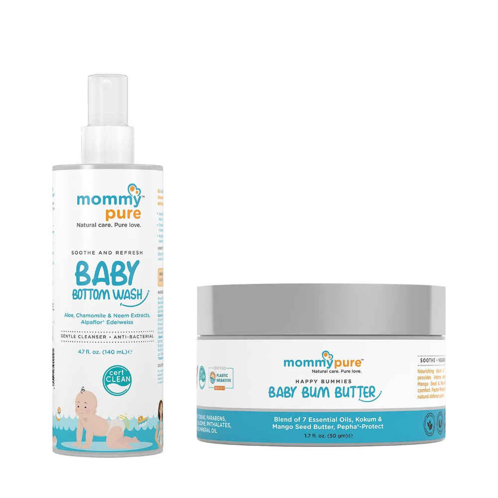 Buy MommyPure Soothe & Refresh Bottom Wash and Happy Bummies Baby Bum Butter Cream Natural, Anti-Bacterial & Gentle Cleanser| Dermatologically Tested Pack of 2 (Wash: 140ML, Cream: 50Grm) - Purplle