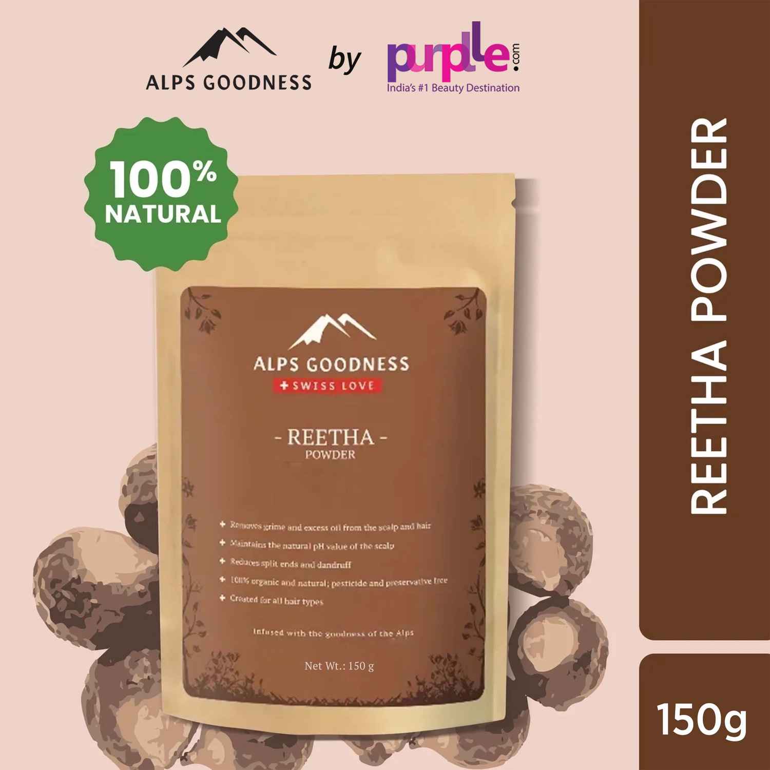 Buy Alps Goodness Powder - Reetha (150 gm) |100% Natural Powder | No Chemicals, No Preservatives, No Pesticides| Natural Hair Mask| Soap Nut - Purplle