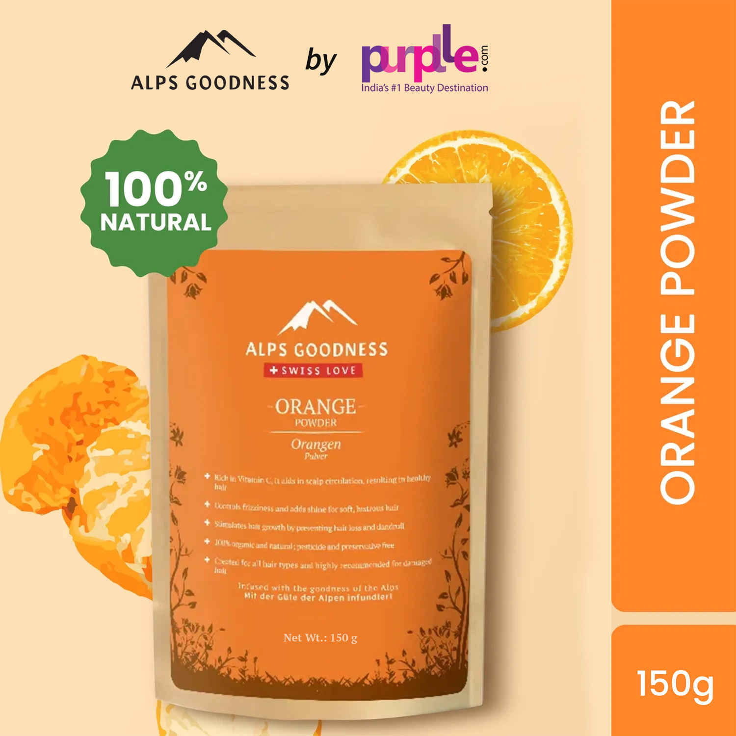 Buy Alps Goodness Powder - Orange (150 g)| 100% Natural Powder | No Chemicals, No Preservatives, No Pesticides | Can be used for Hair Mask and Face Mask | Nourishes hair follicles| Glow Face Pack| Orange Peel Face Pack - Purplle
