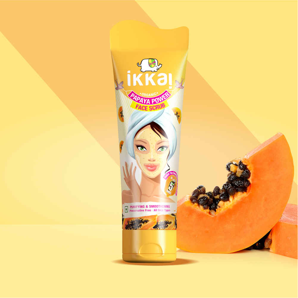 Buy IKKAI Organic Papaya Power Face Scrub | Papaya Enzymes & Seeds | Vitamin E | Chemical Free | All Skin Types | 100g - Purplle