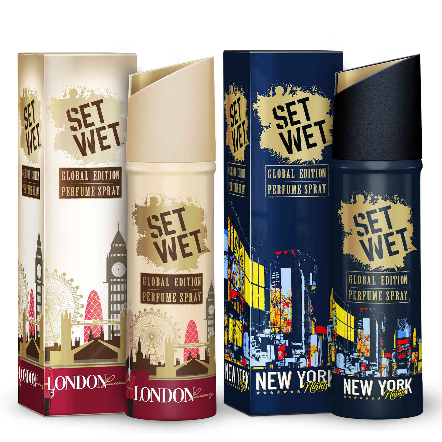 Buy Set Wet Global Edition London Luxury and New York Nights,No Gas Perfume Body Spray & Deodorant For Men, Each 120 ml (Pack of 2) - Purplle