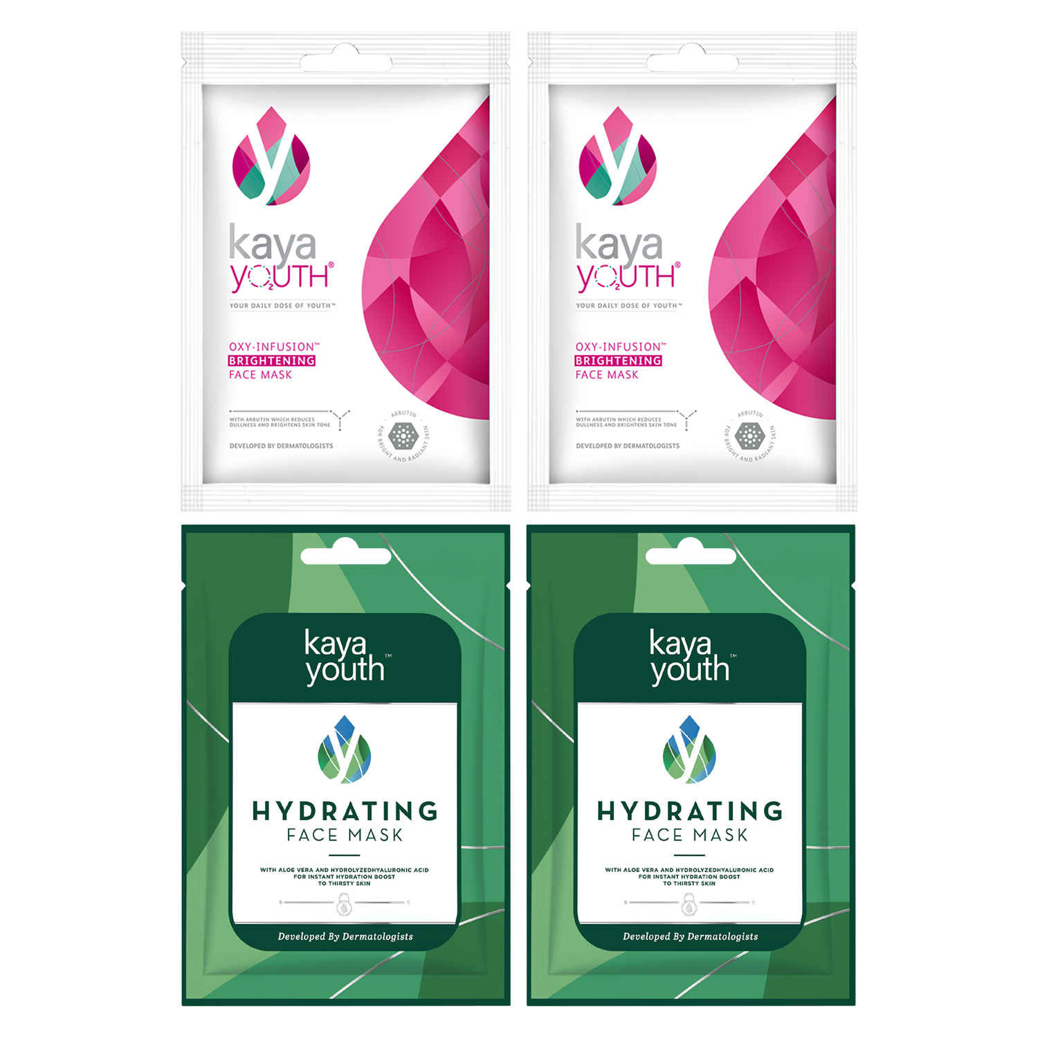 Buy Kaya Youth Brightening Face Mask x 2 + Hydrating Face Mask x 2 | Glowing skin in 15 mins | Developed by Dermatologists - Purplle