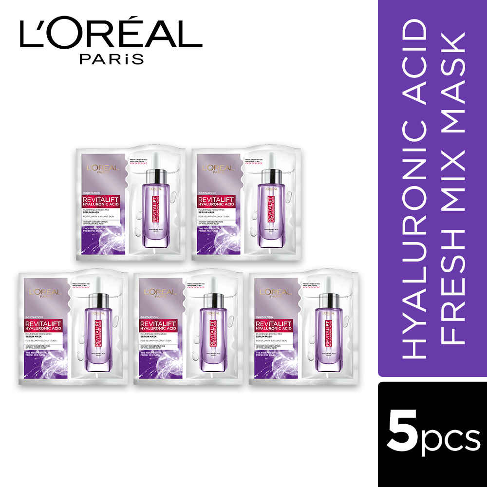 Buy L'Oreal Paris Revitalift Hyaluronic Acid Fresh Mix Serum Sheet Mask, 165g (Pack of 5) - Purplle