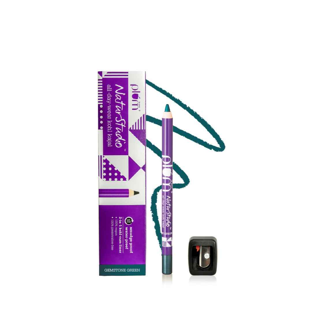 Buy Plum NaturStudio All-Day-Wear Kohl Kajal Gemstone Green with FREE SHARPENER (1.2 g) - Purplle