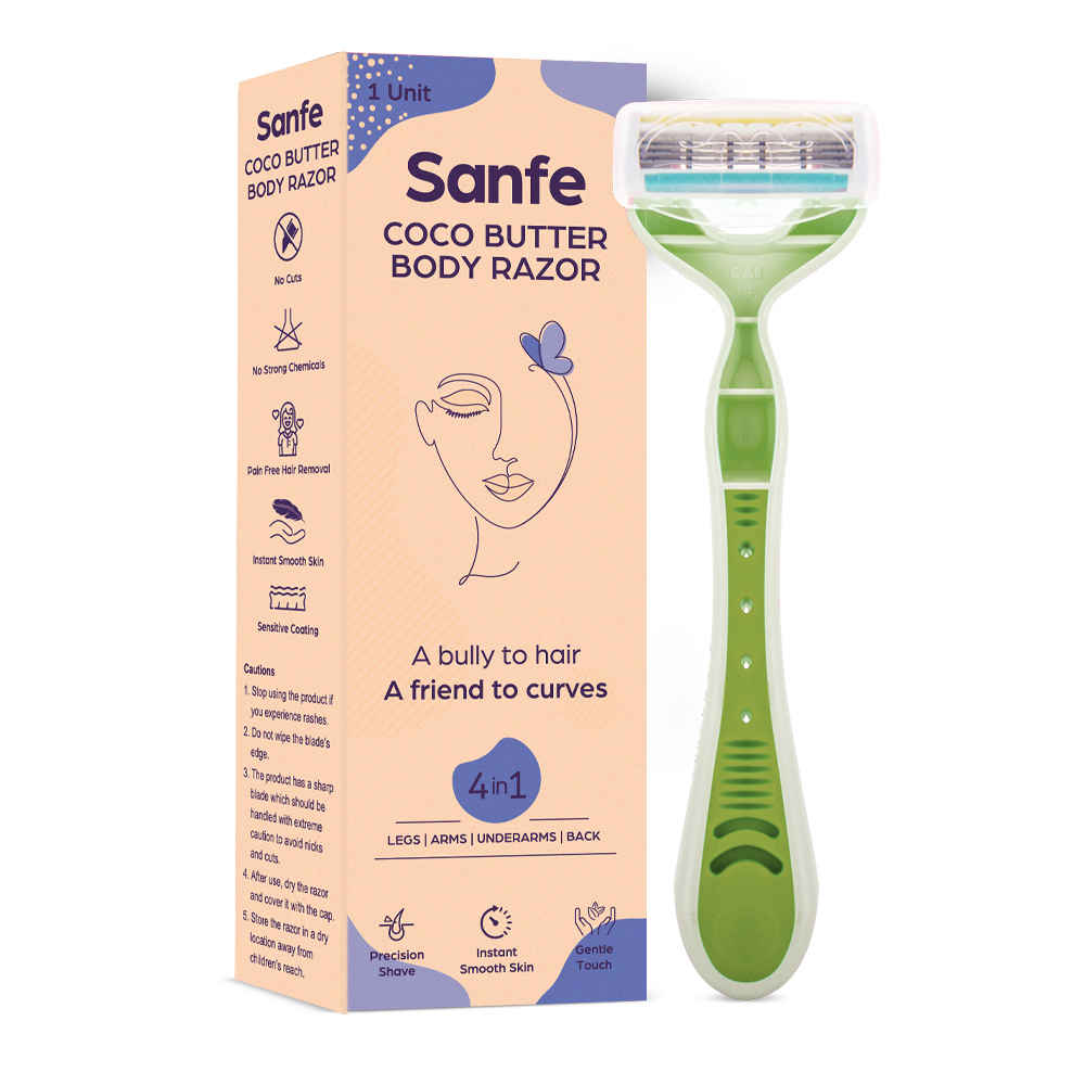 Buy Sanfe Coco Butter Body Razor for women Pack Of 1 Pain-Free Full-Body Stainless steel blade Hair Removal Razor | Shaving and Hair Removal (Multicolor) - Purplle