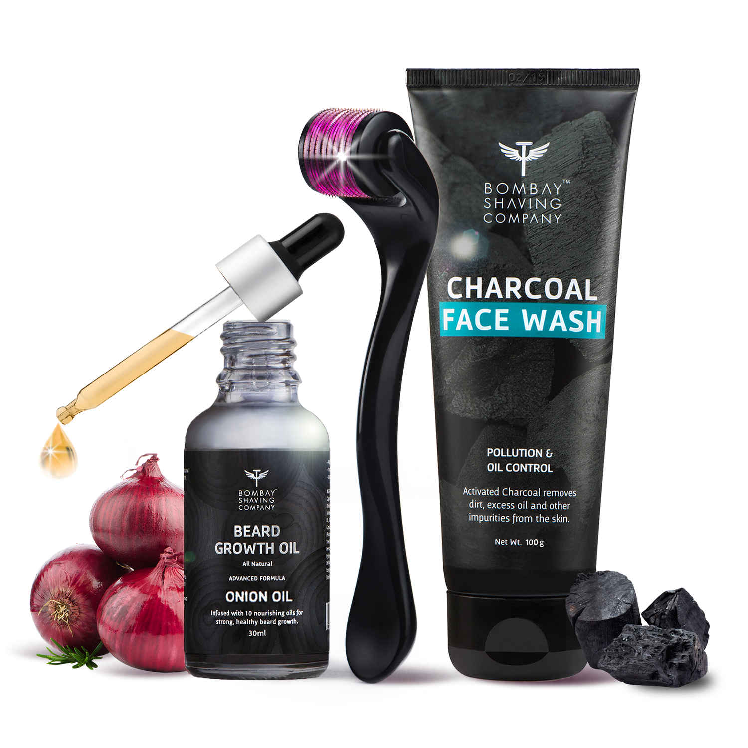 Buy Bombay Shaving Company 4 Step Beard Growth Kit with Onion Beard Growth Oil, Charcoal Face Wash & Beard Activator (Derma roller) For Fast Beard Growth (Set of 3) 250 gm - Purplle