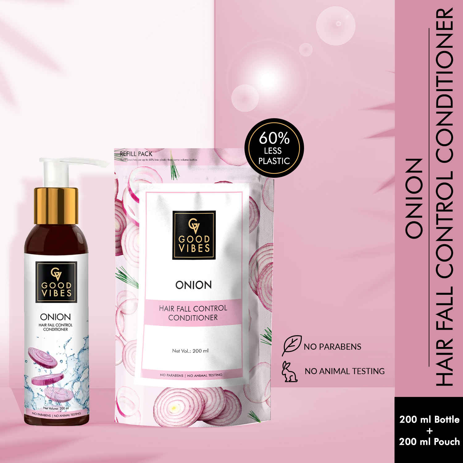 Buy Good Vibes Hair Fall Control Onion Conditioner Combo (200 ml Bottle + 200 ml Pouch) - Purplle