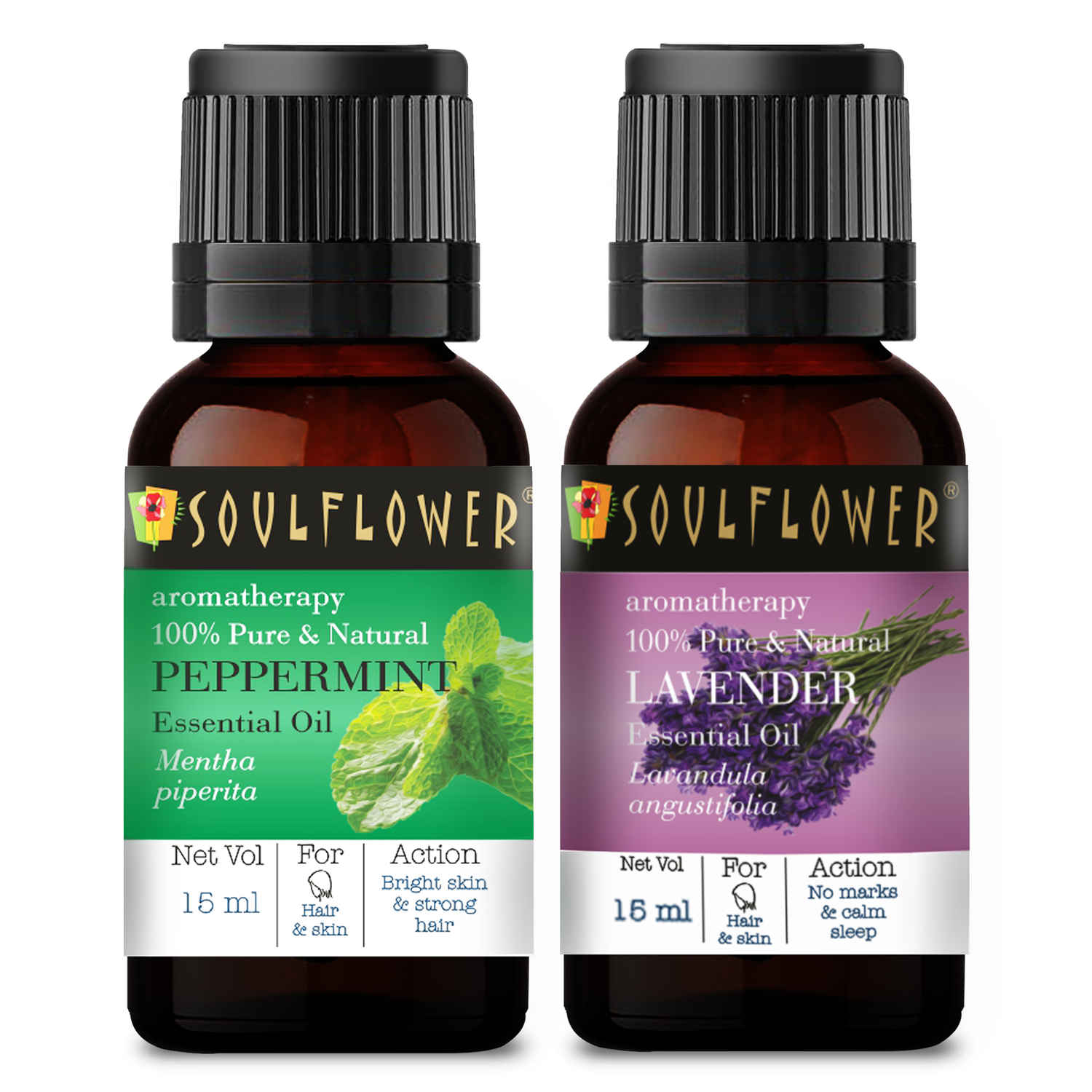 Buy Soulflower Peppermint Essential Oil (15ml) and Lavender Essential Oil (15ml) Pack of 2 - Purplle