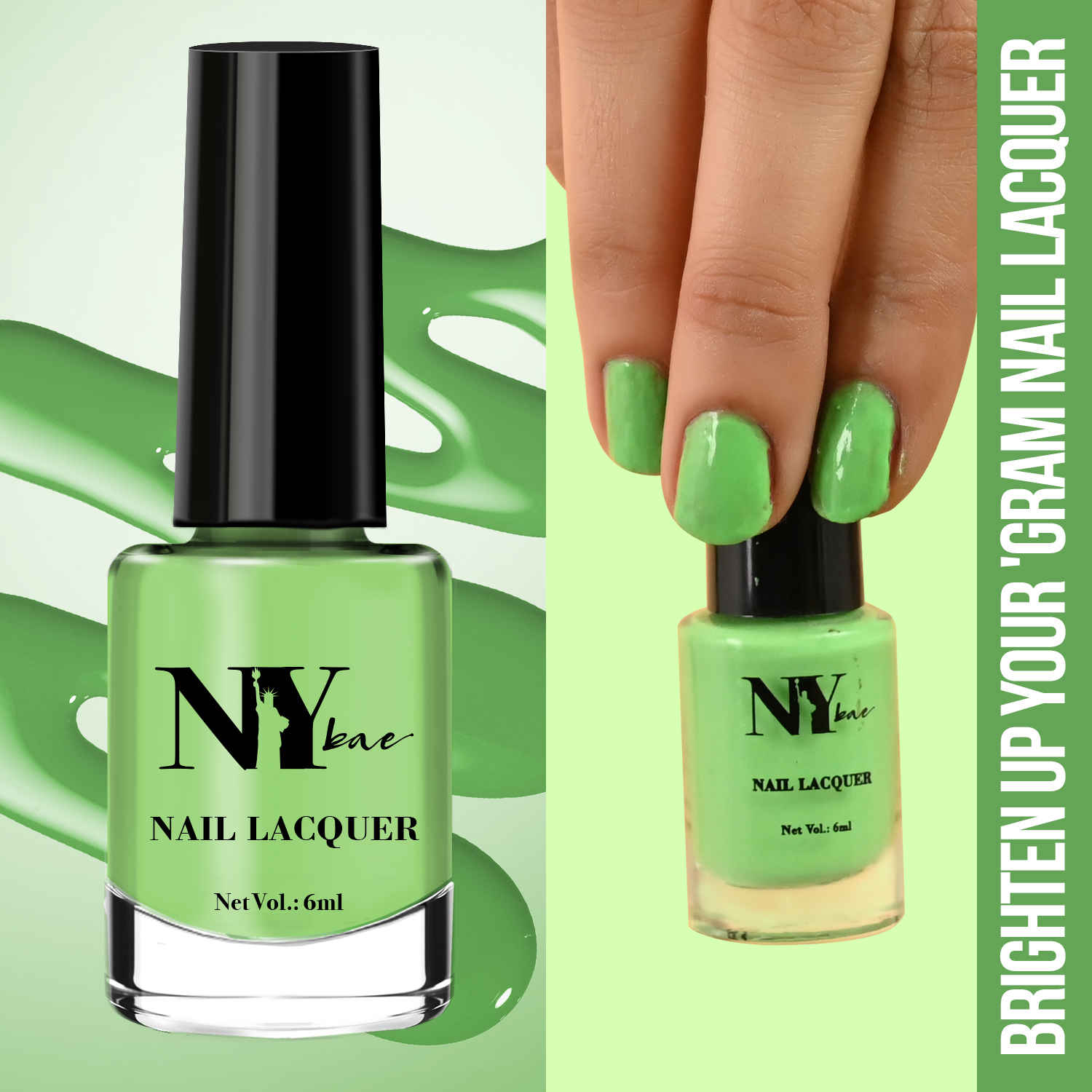 Buy NY Bae Brighten Up Your 'Gram Nail Lacquer - Neon Green 6 (6 ml) | Green | Glossy Finish | Rich Pigment | Chip-proof | Long lasting | Cruelty Free - Purplle