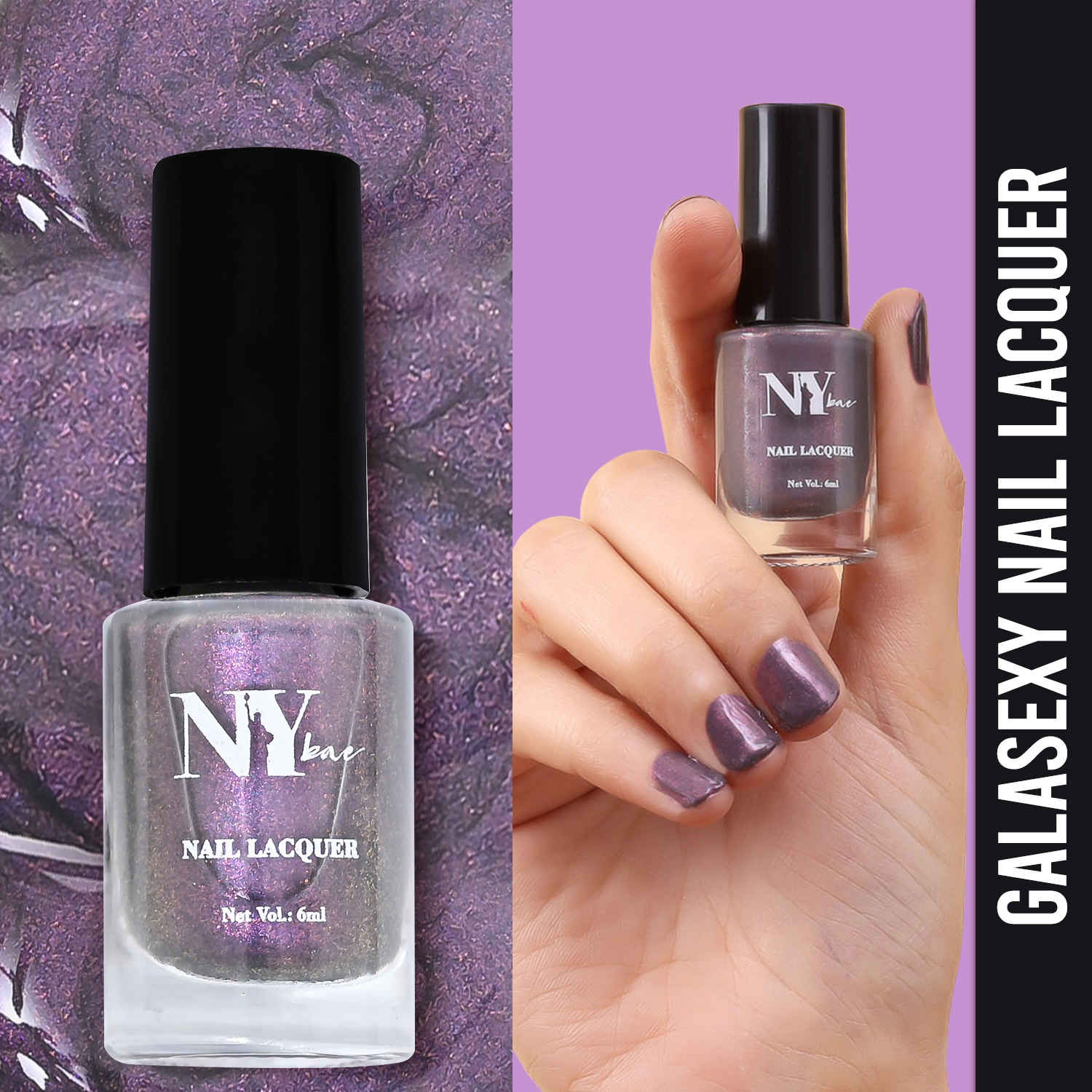 Buy NY Bae Galasexy Nail Lacquer - Shiny Nebula 06 (6 ml) | Purple | Shimmer Finish | High Colour Payoff | Chip Free | Long lasting | Cruelty Free - Purplle