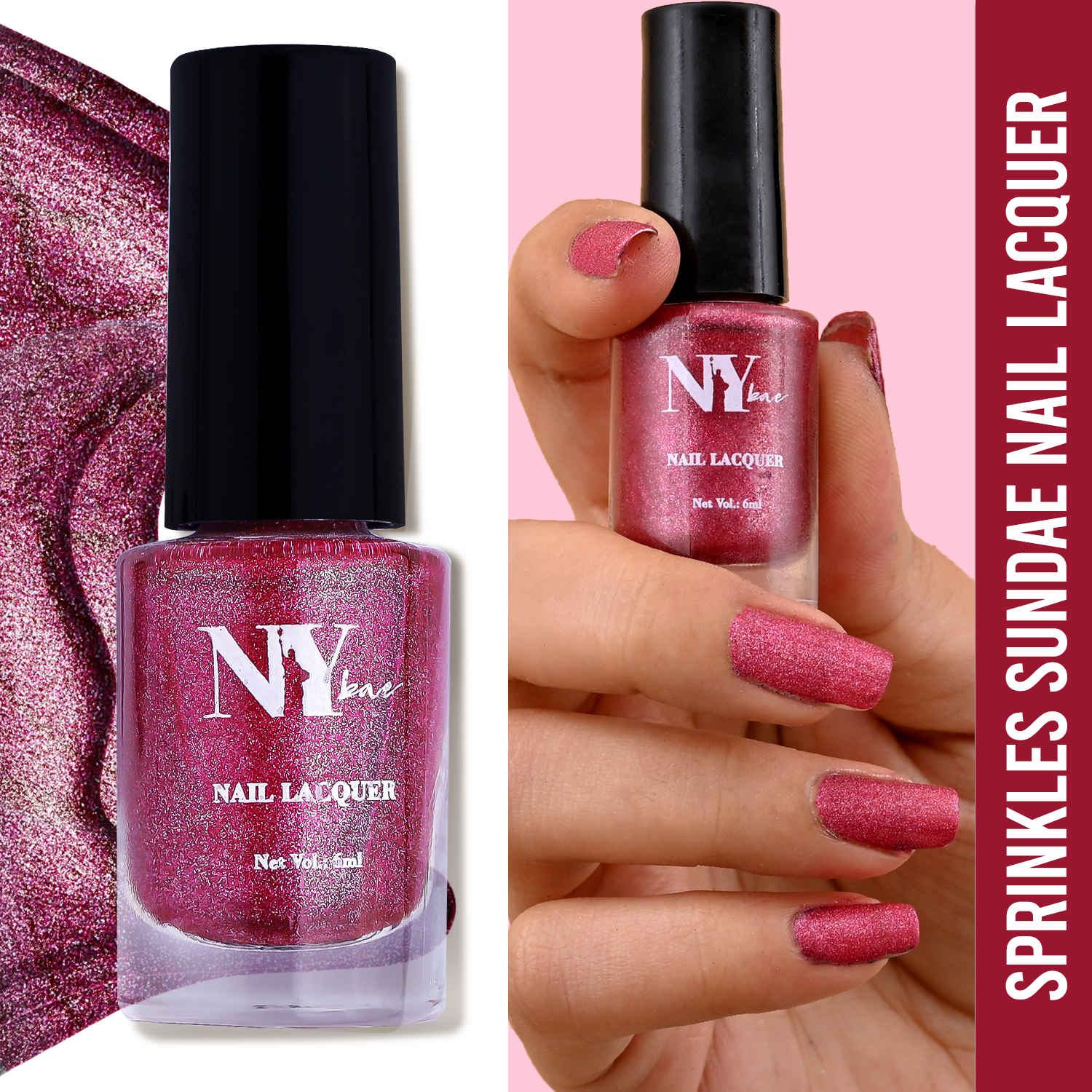 Buy NY Bae Sugar Effect Sprinkles Sundae Nail Lacquer - Plum Sprinkles Sundae 8 (6 ml) | Plum | Sugar Effect | Highly Pigmented | Chip Resistant | Non-Yellowing | Streak-free Application | Cruelty Free | Non-Toxic - Purplle