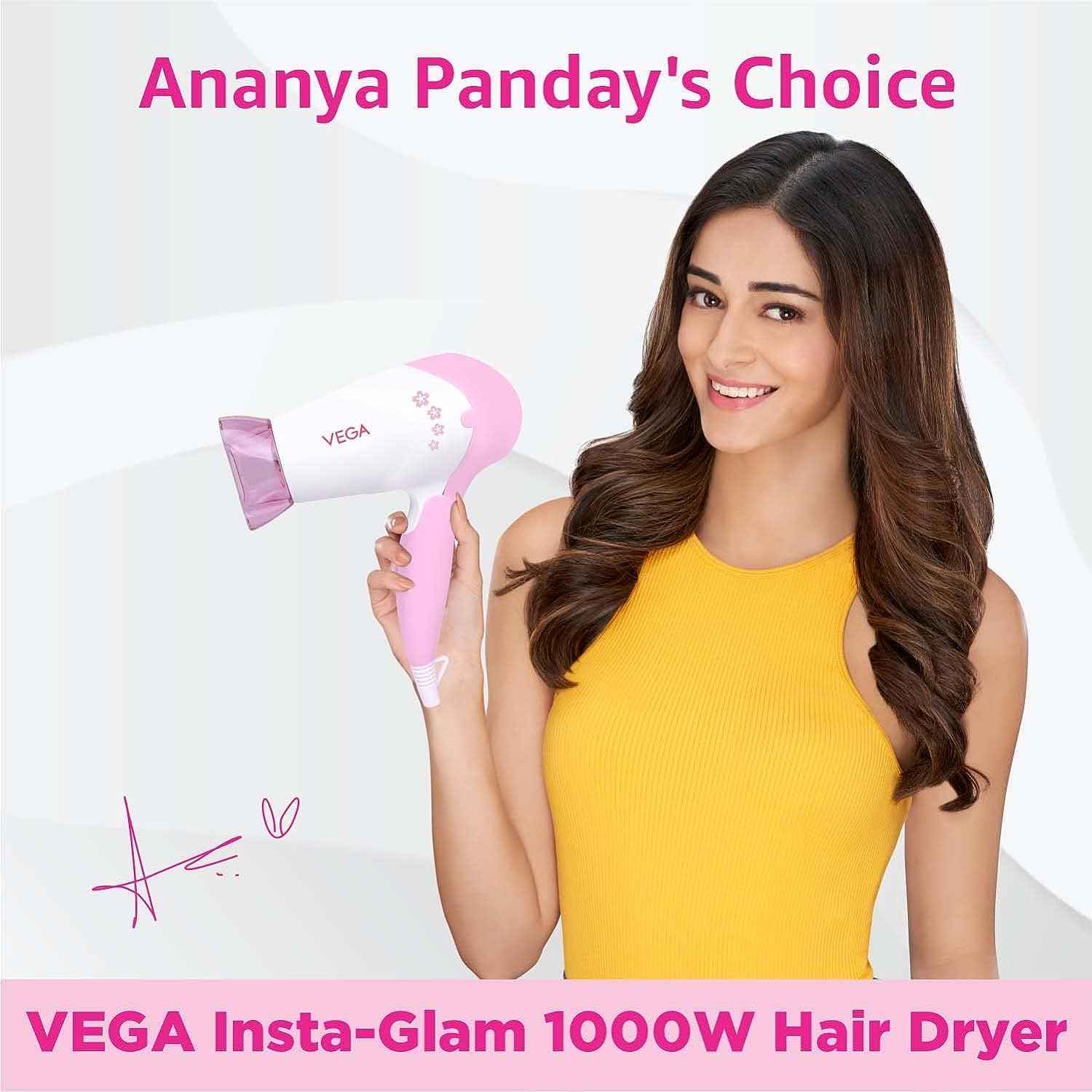 Buy VEGA Insta Glam 1000 Hair Dryer (VHDH-20), White and Pink - Purplle