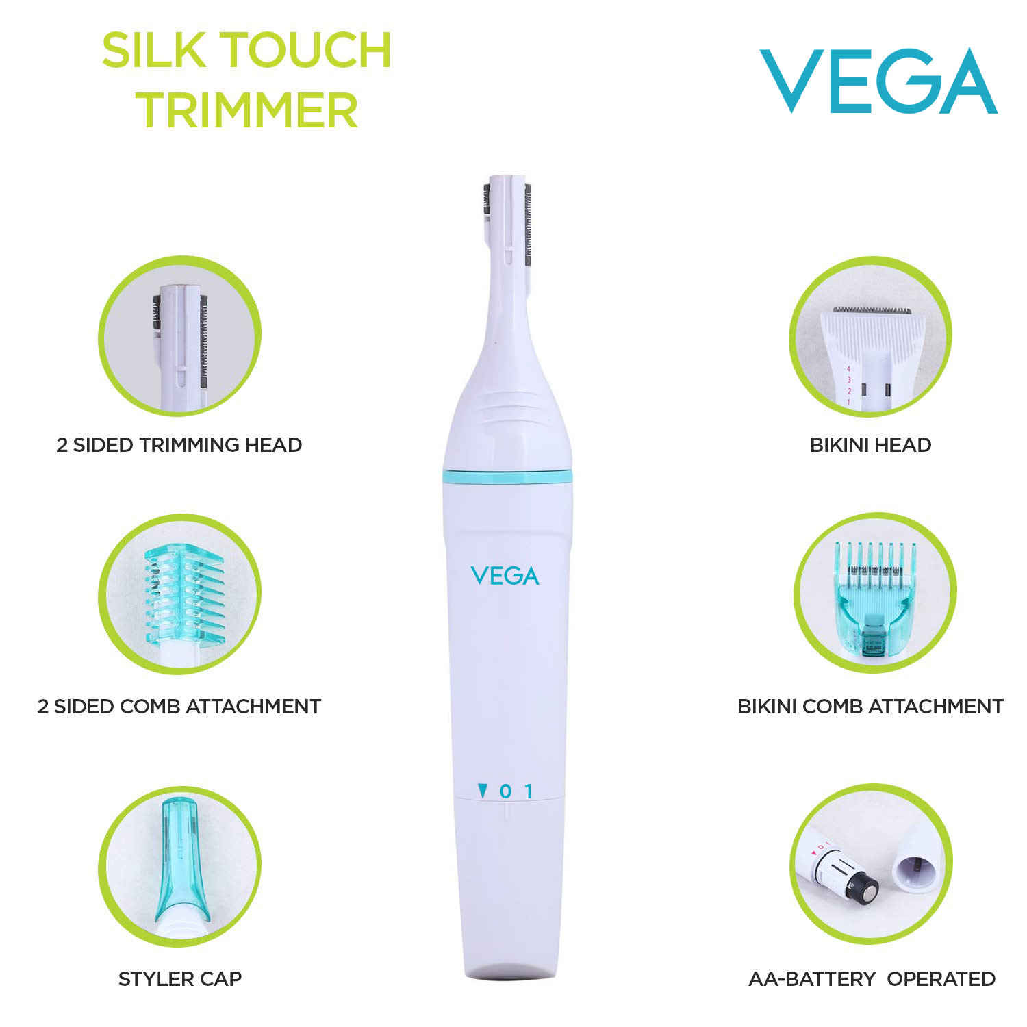 Buy VEGA Silk Touch Eyebrow, Underarms & Bikini Trimmer for Women, (VHBT-01) - Purplle