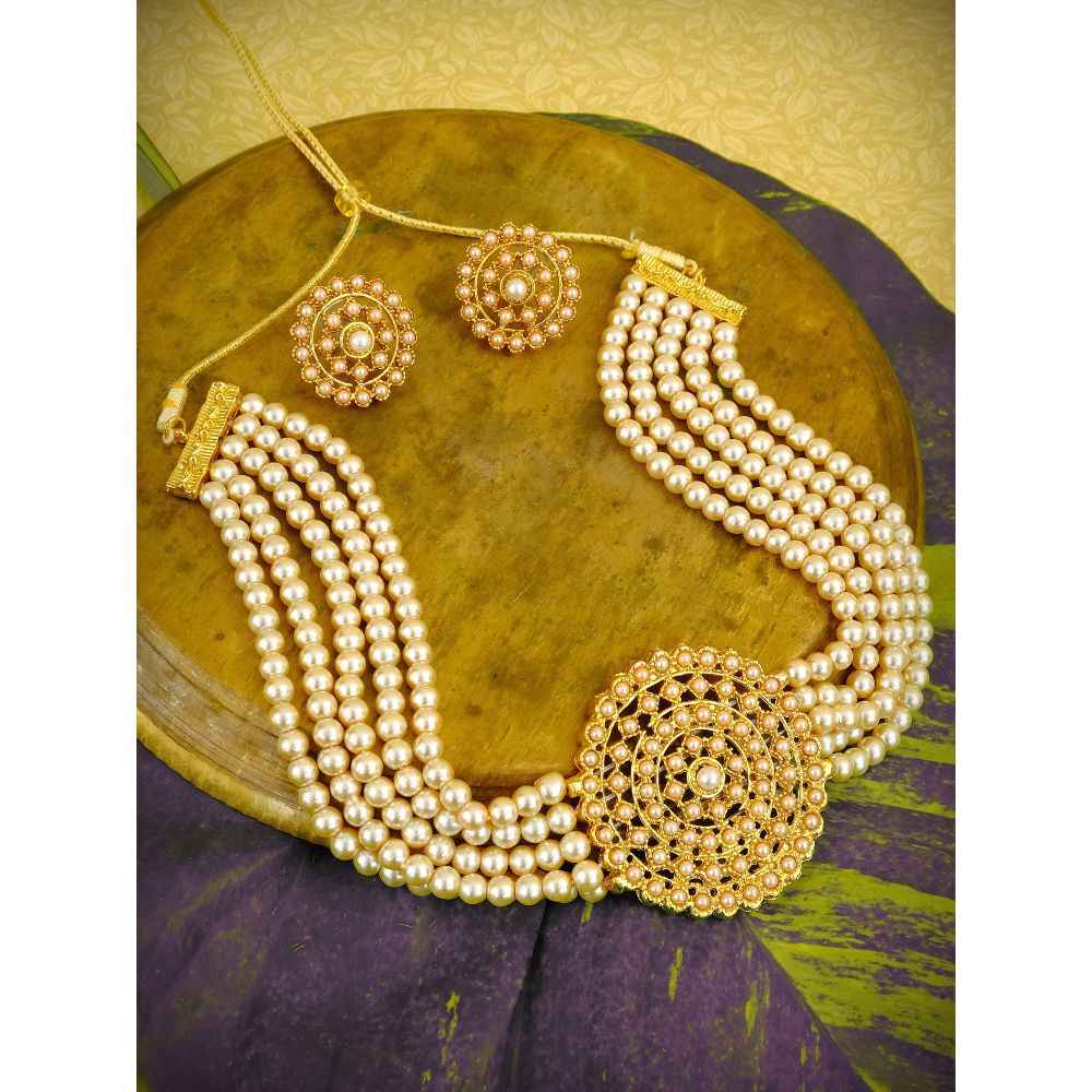 Buy Crunchy Fashion White Pearl Choker Necklace Earrings Set - Purplle