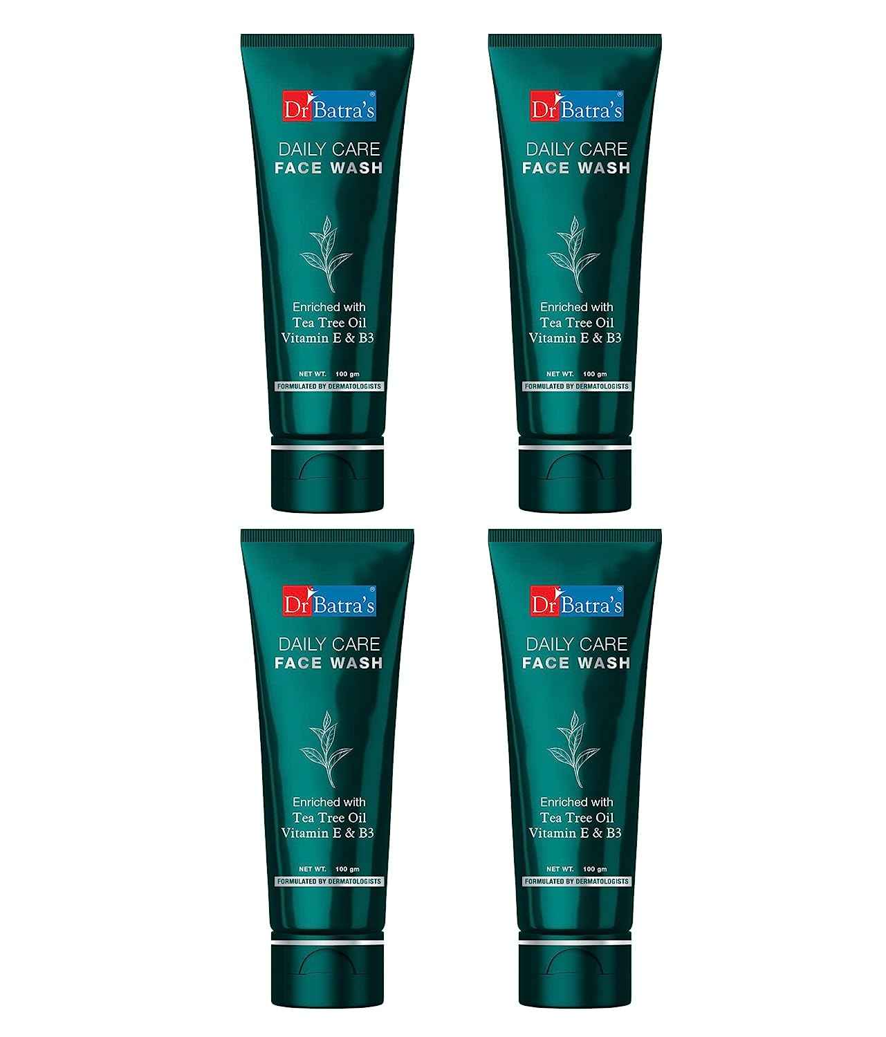 Buy Dr.Batra`s Daily Care Face Wash. Eliminates Dirt. Moisturizes Skin. Protects Against Impurities. Contains Echinacea Extracts, Tea Tree Oil, Vitamin B3, Vitamin E. SLS, Paraben Free. For Men, Women. 100 g. (Pack of 4) - Purplle