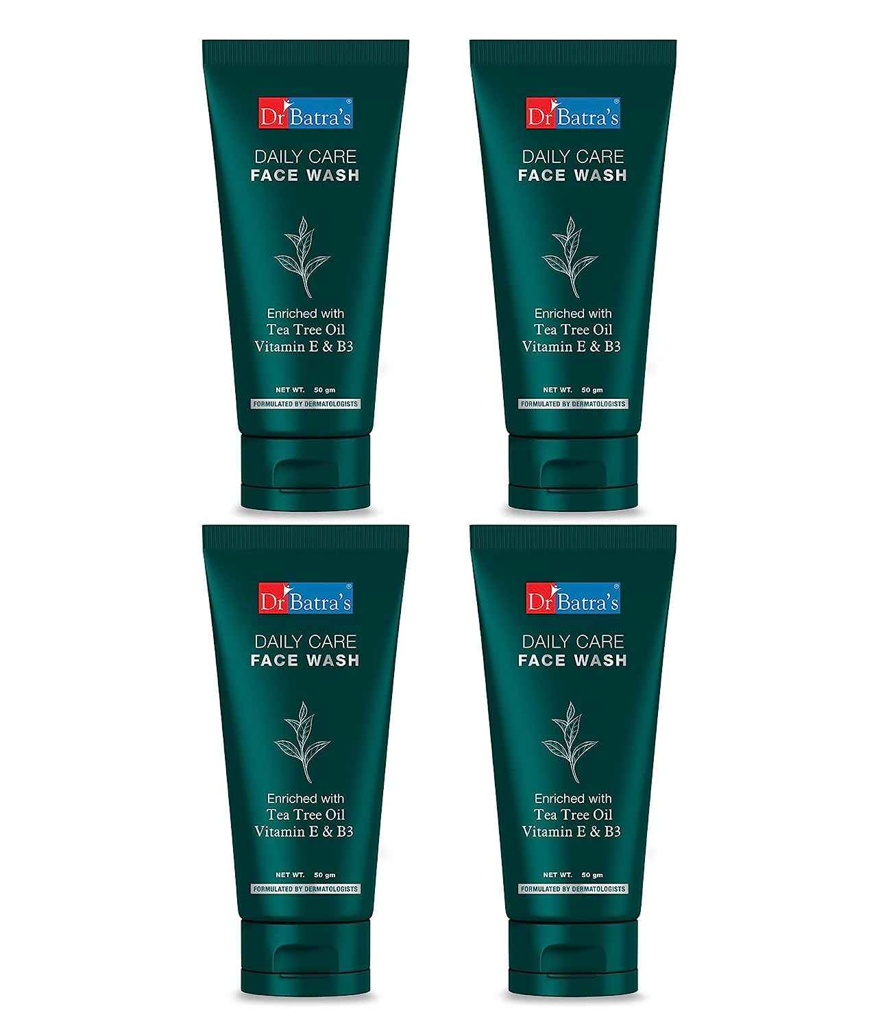 Buy Dr Batra’s Daily Care Face Wash. Eliminates Dirt. Moisturizes Skin. Protects Against Impurities. Contains Echinacea Extracts, Tea Tree Oil, Vitamin B3, Vitamin E. SLS, Paraben Free. For Men, Women. 50 g. (Pack of 4) - Purplle