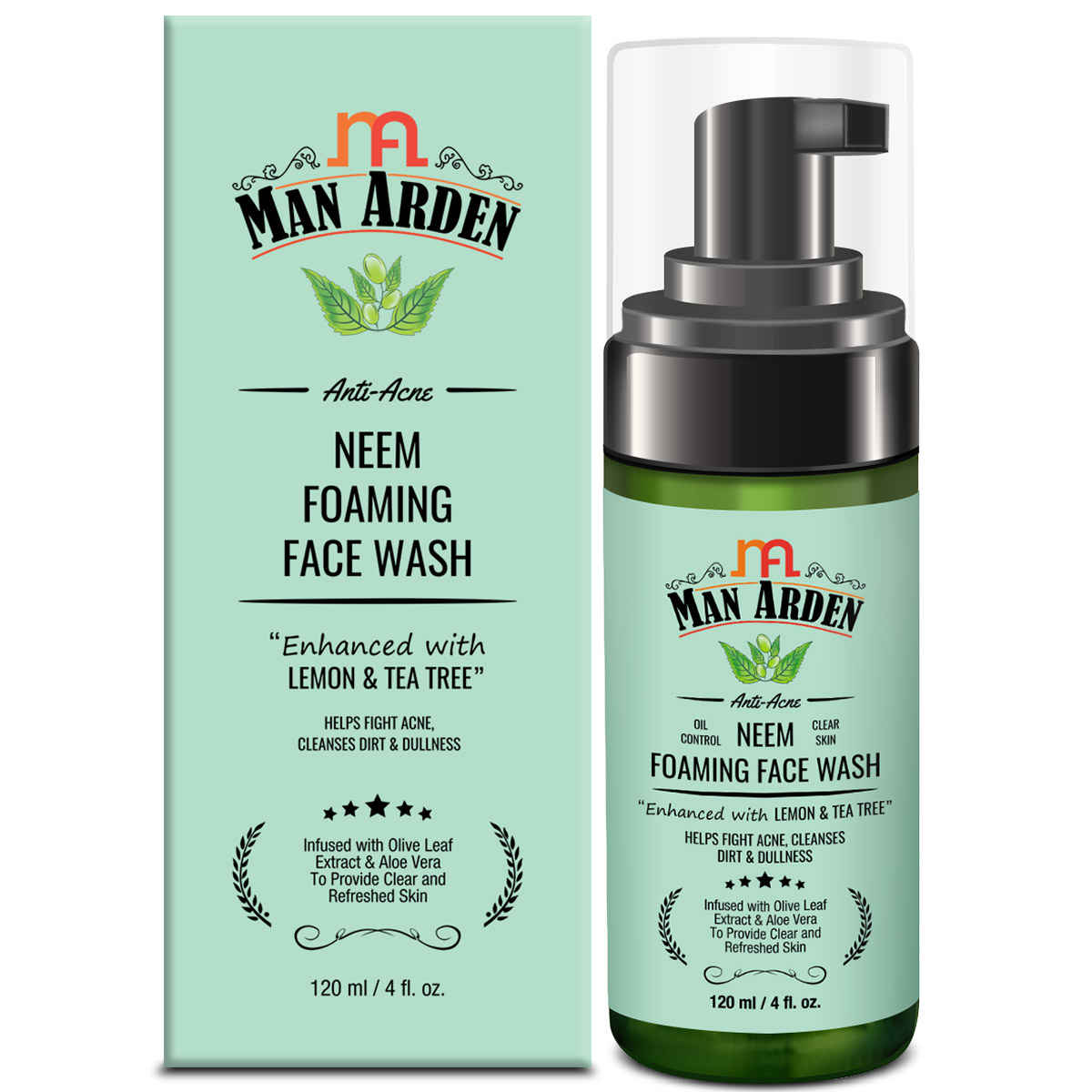 Buy Man Arden Anti-Acne Neem Foaming Face Wash - Helps Fight Acne, Cleanses Dirt And Dullness - Infused With Olive Leaf Extract And Aloe Vera, 120ml - Purplle