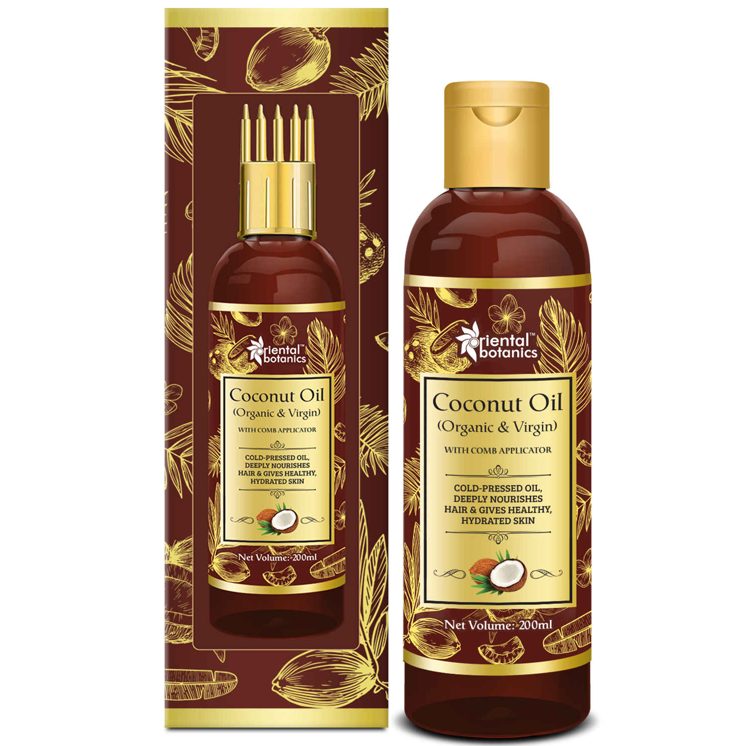 Buy Oriental Botanics Organic Virgin Coconut Oil 200ml for Hair and Skin Care - With Comb Applicator - Pure Oil with No Mineral Oil, Silicones - Purplle