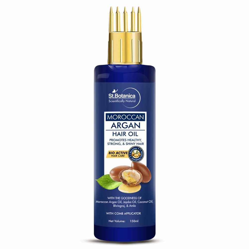 Buy StBotanica Moroccan Argan Hair Oil With Comb Applicator - With Goodness Of 19 Oils - Promotes Healthy, Long, Strong & Shiny Hair, 150 ml - Purplle