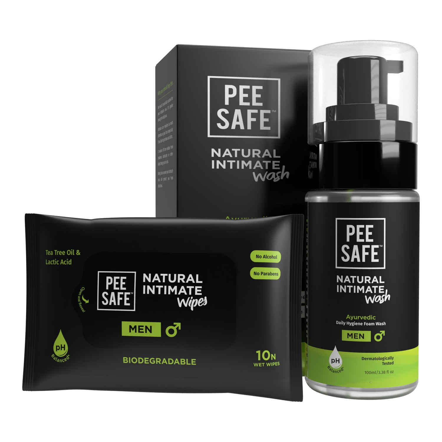 Buy Pee Safe Men's Wash 100ml & Intimate Wipes, pH Balance (Pack of 10 Wipes) - Purplle