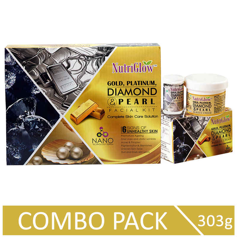 Buy NutriGlow Gold, Platinum, Diamond & Pearl Facial Kit (260 gm) & Bleach Cream (43 gm) For Deep Cleansing/ Skin Whitening - Purplle